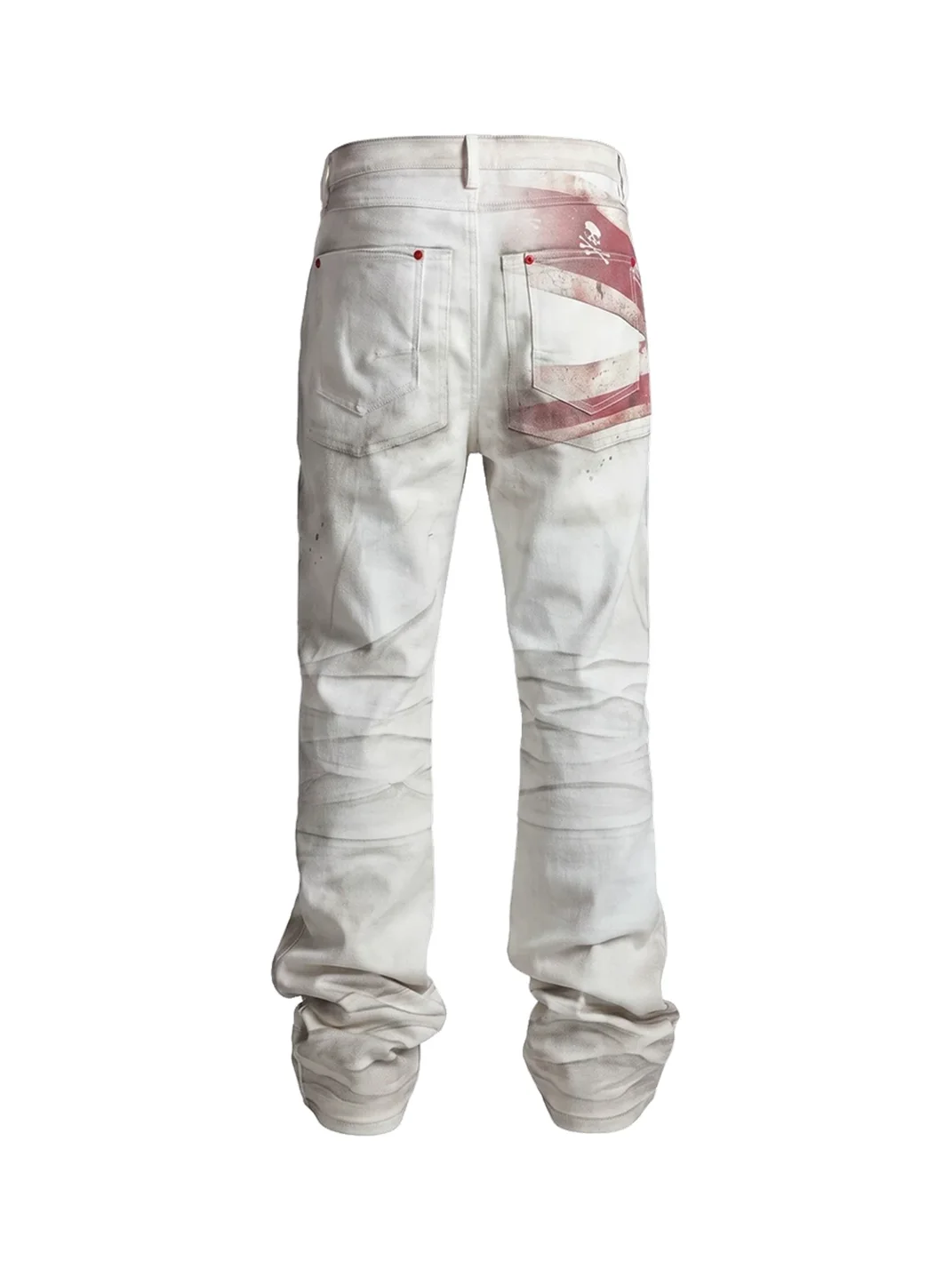 WASTED | Distressed Skull Flag Print Straight Leg Jeans