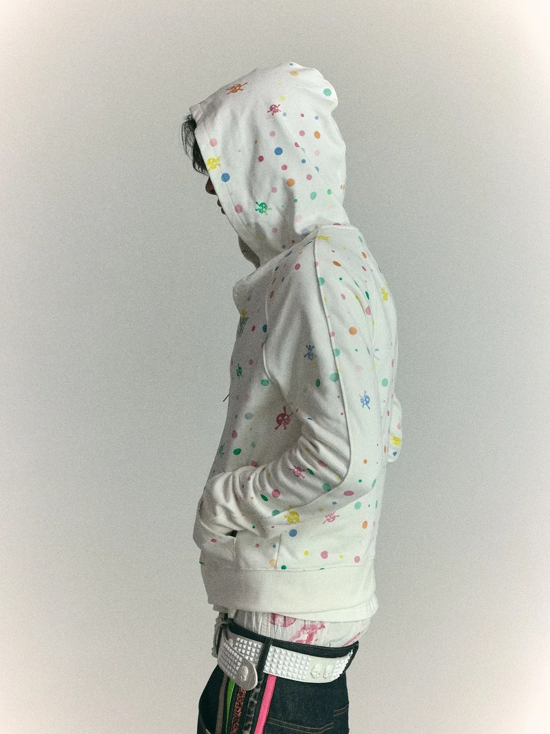 WASTED | Cropped Raglan Polka Dot Skull Zip Hoodie