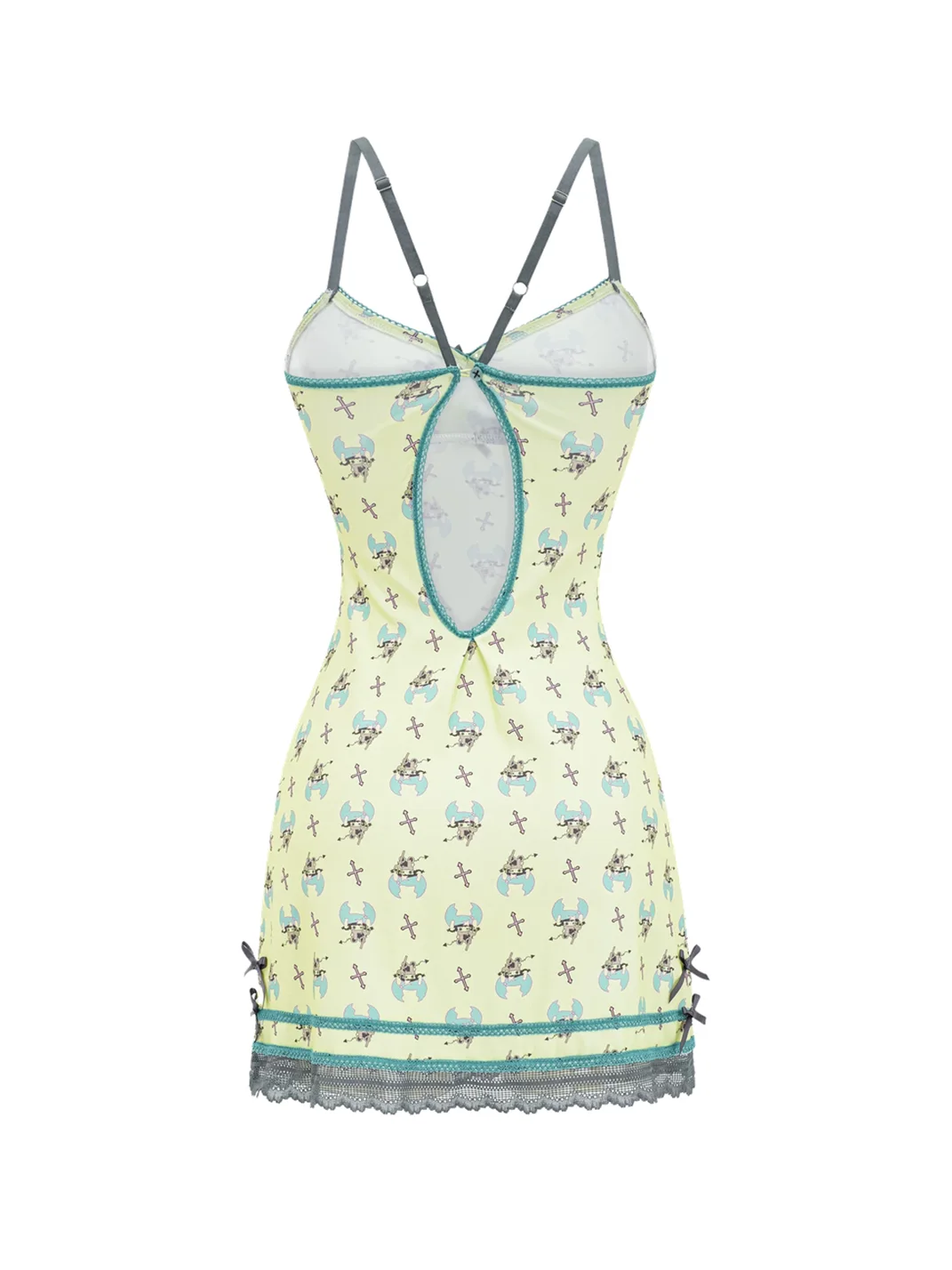 Eyeellike | Devil Cross Print Lace Bow Slip Dress