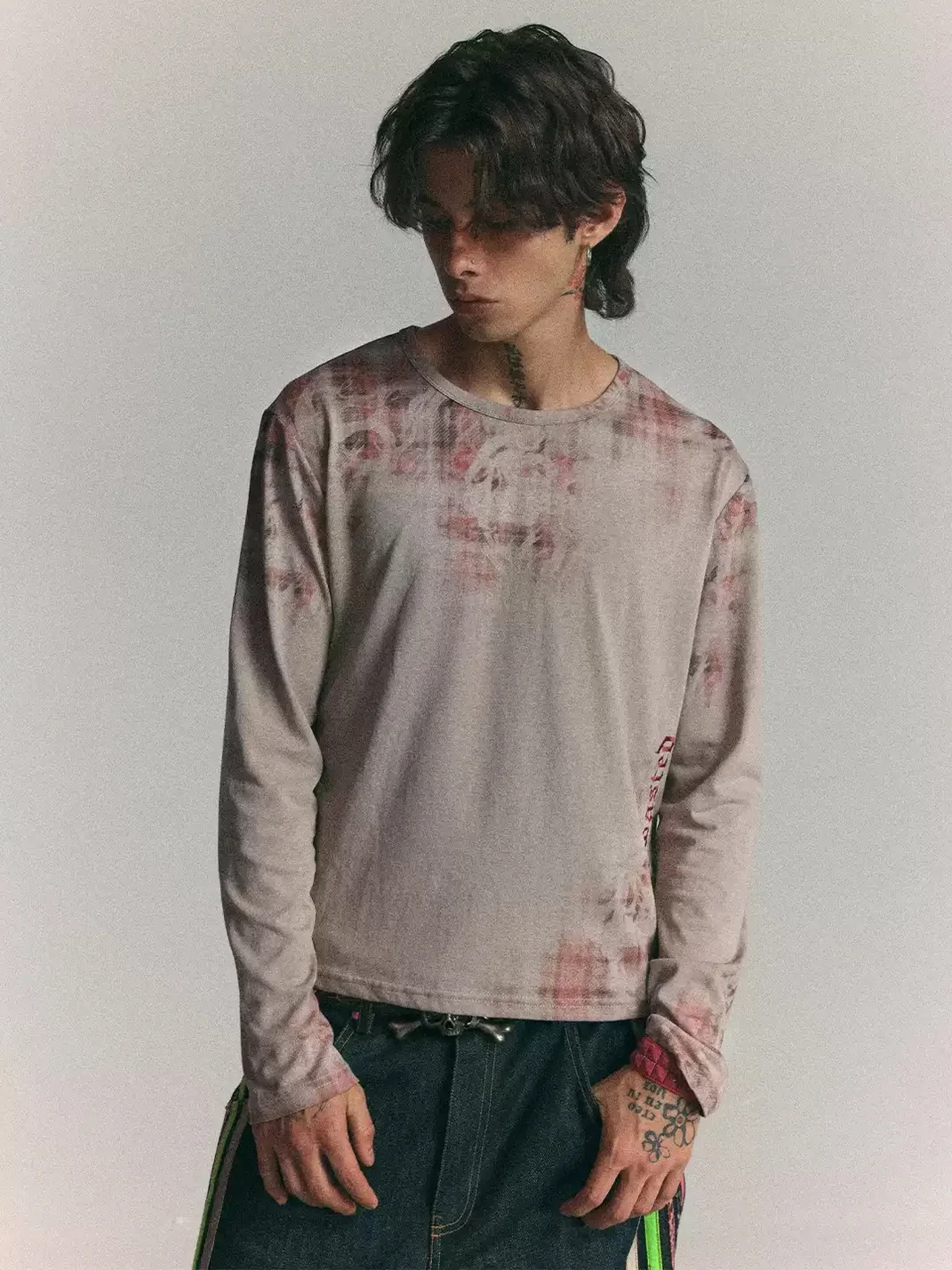WASTED | Vintage Plaid Skull Print Long Sleeve T-Shirt