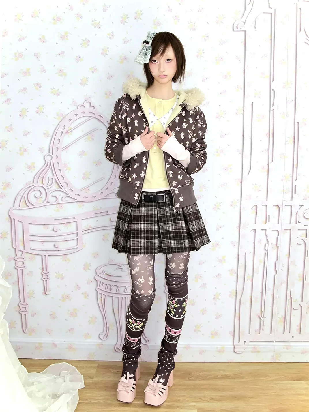 LIS CALLA | Reversible Bunny Star Print Sherpa Hoodie Jacket