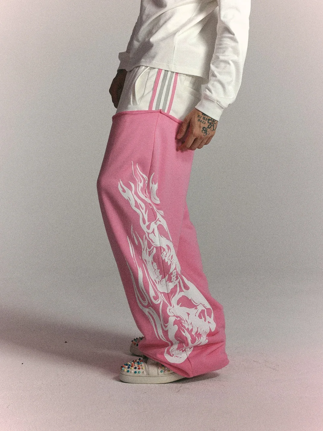 WASTED | Retro Flame Skull Colorblock Sweatpants