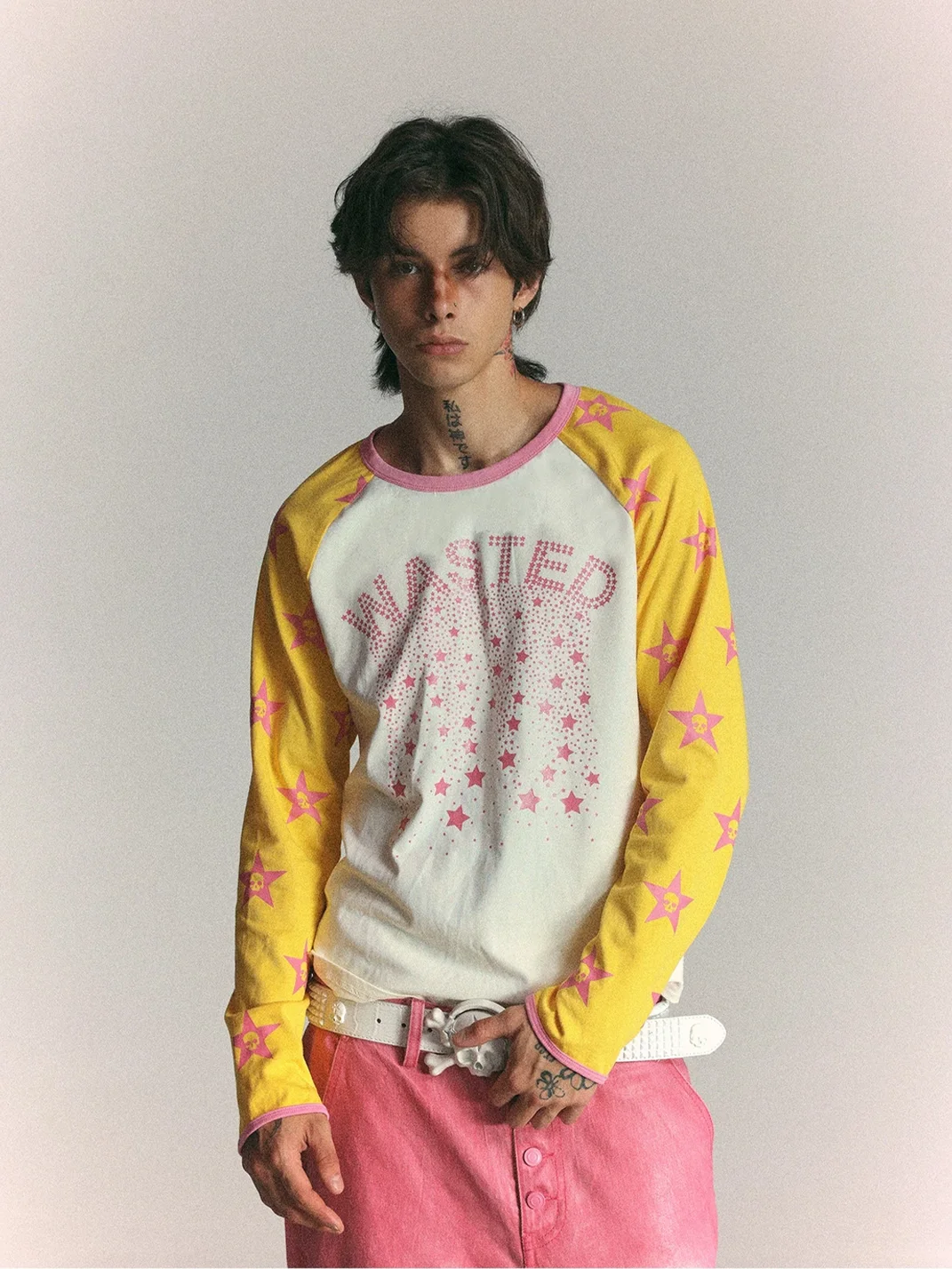 WASTED | Star Skull Contrast Raglan Long Sleeve T-Shirt