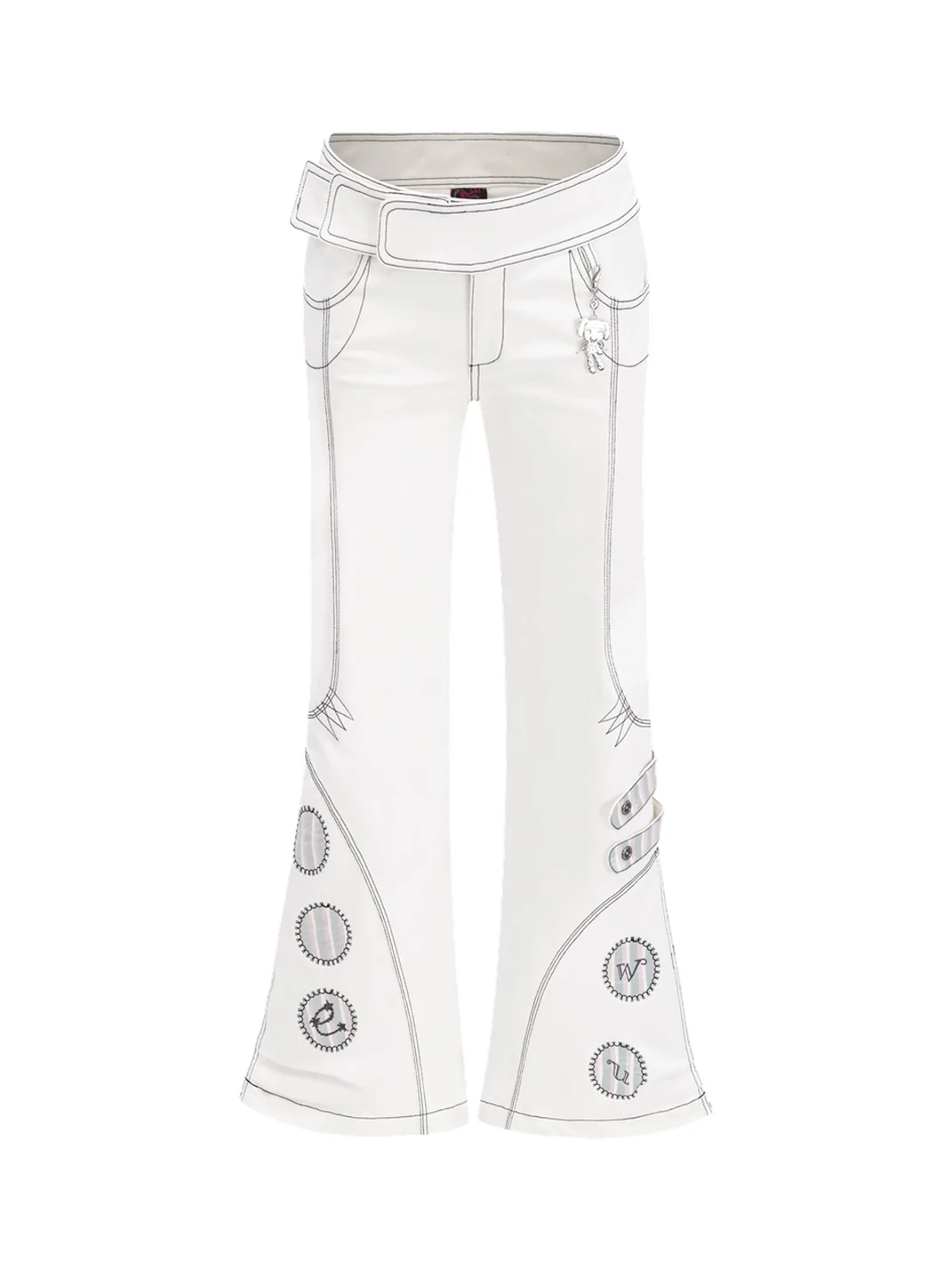 Eyeellike | Detachable Wing Embroidered Low-Rise Flared Pants