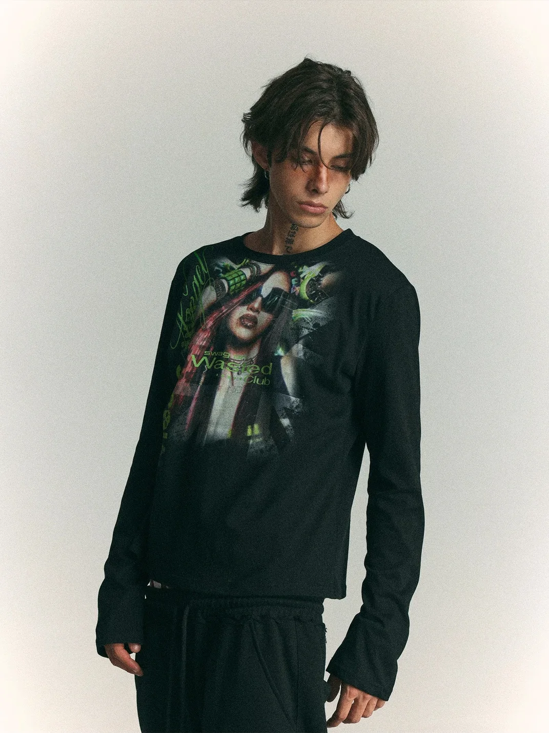 WASTED | Slim Fit Graphic Collage Long Sleeve T-Shirt