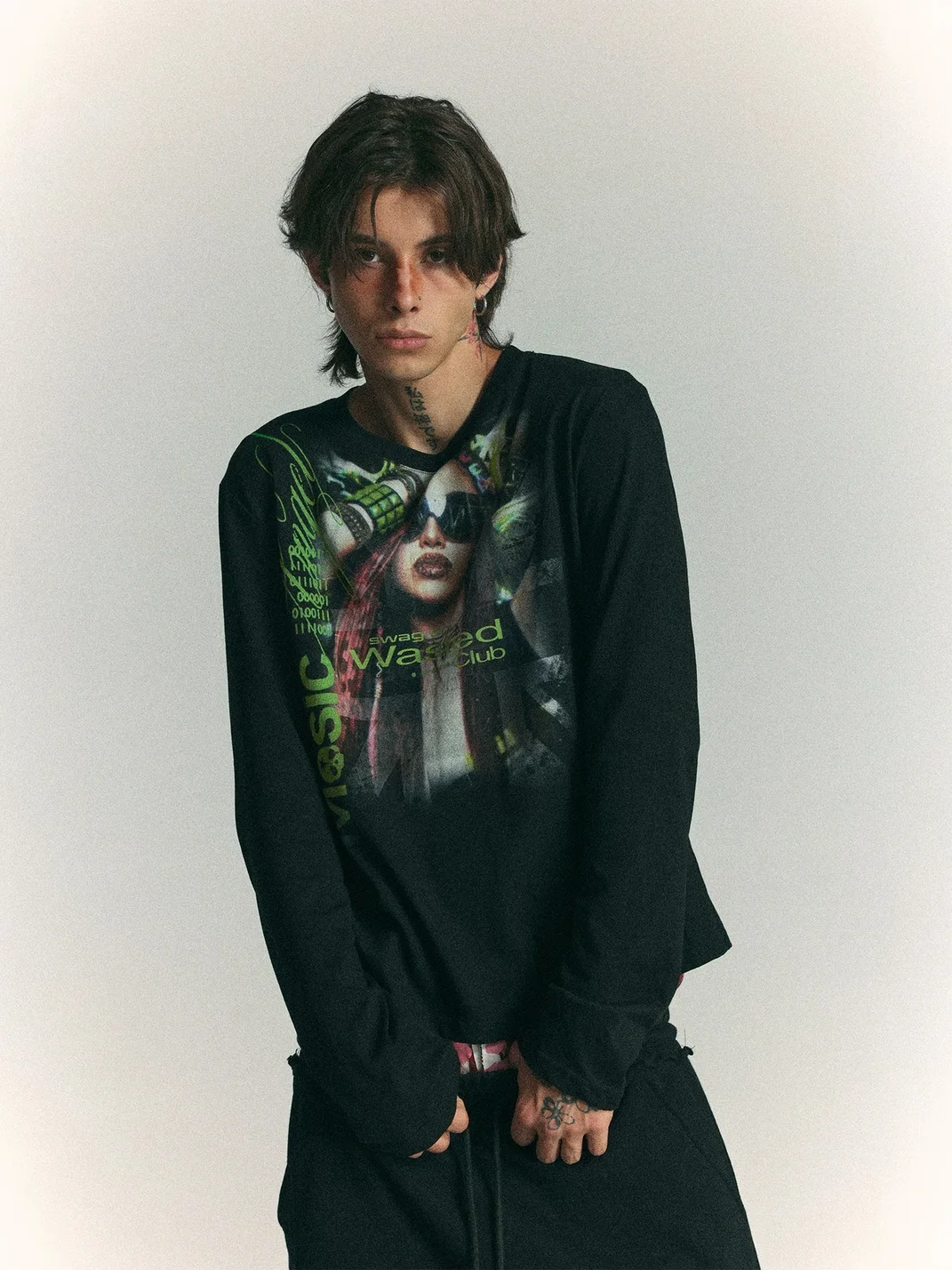 WASTED | Slim Fit Graphic Collage Long Sleeve T-Shirt