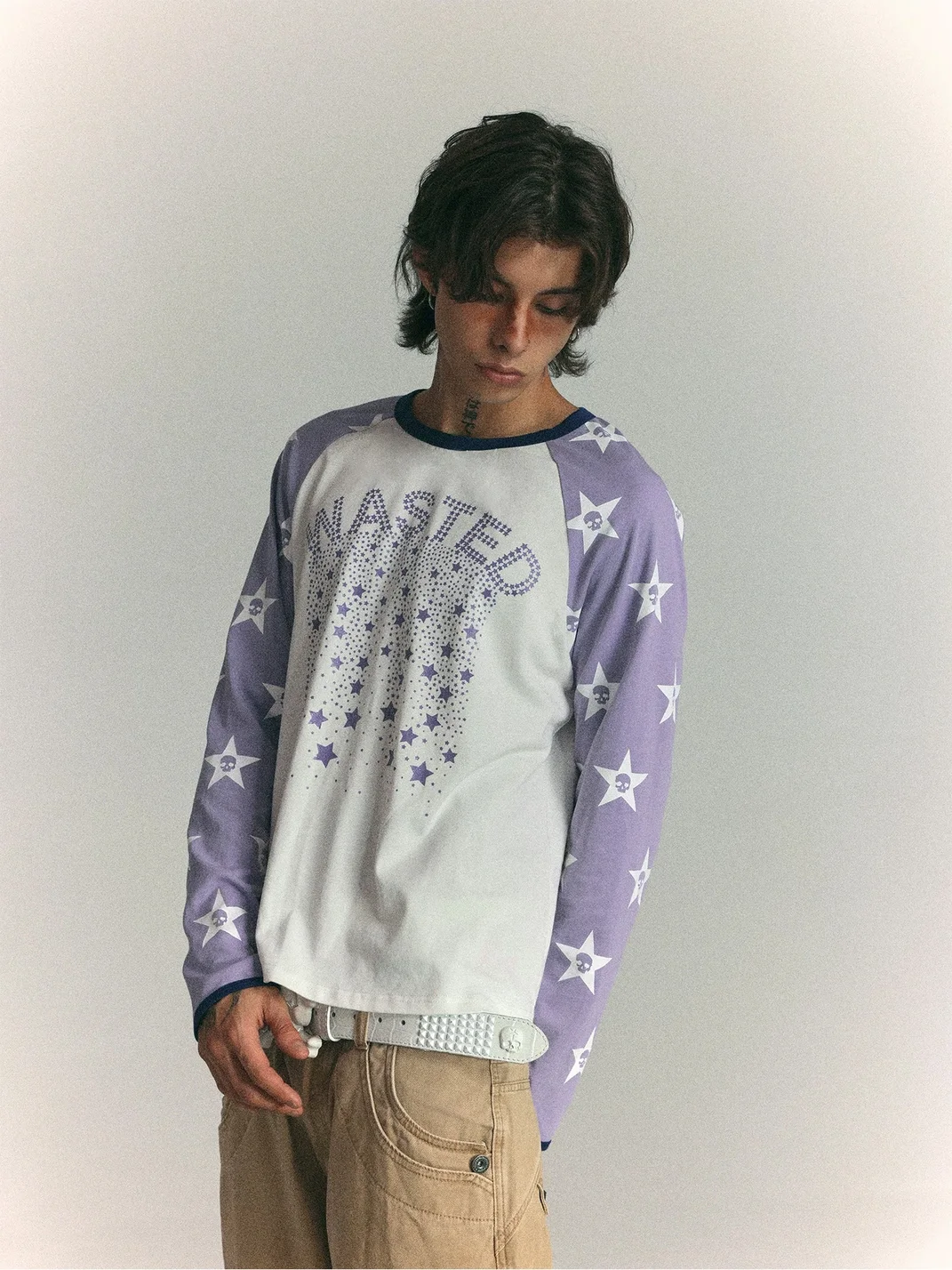 WASTED | Star Skull Contrast Raglan Long Sleeve T-Shirt