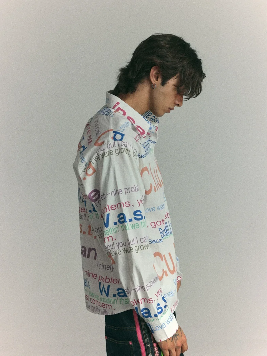 WASTED | Multicolor Text Print Drop Shoulder Shirt - 4