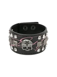 WASTED | Distressed Skull Studded Leather Bracelet