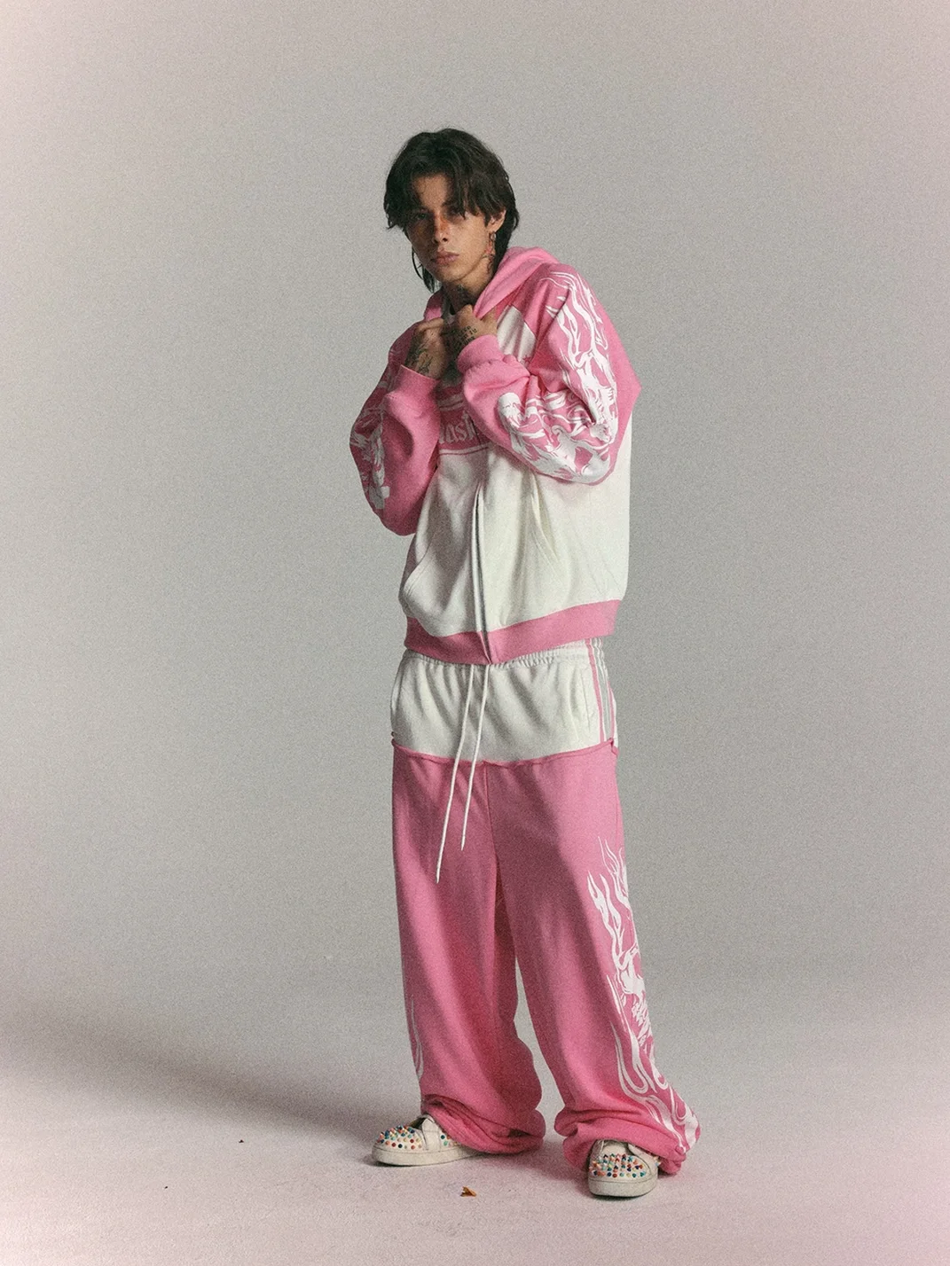 WASTED | Retro Flame Skull Colorblock Sweatpants