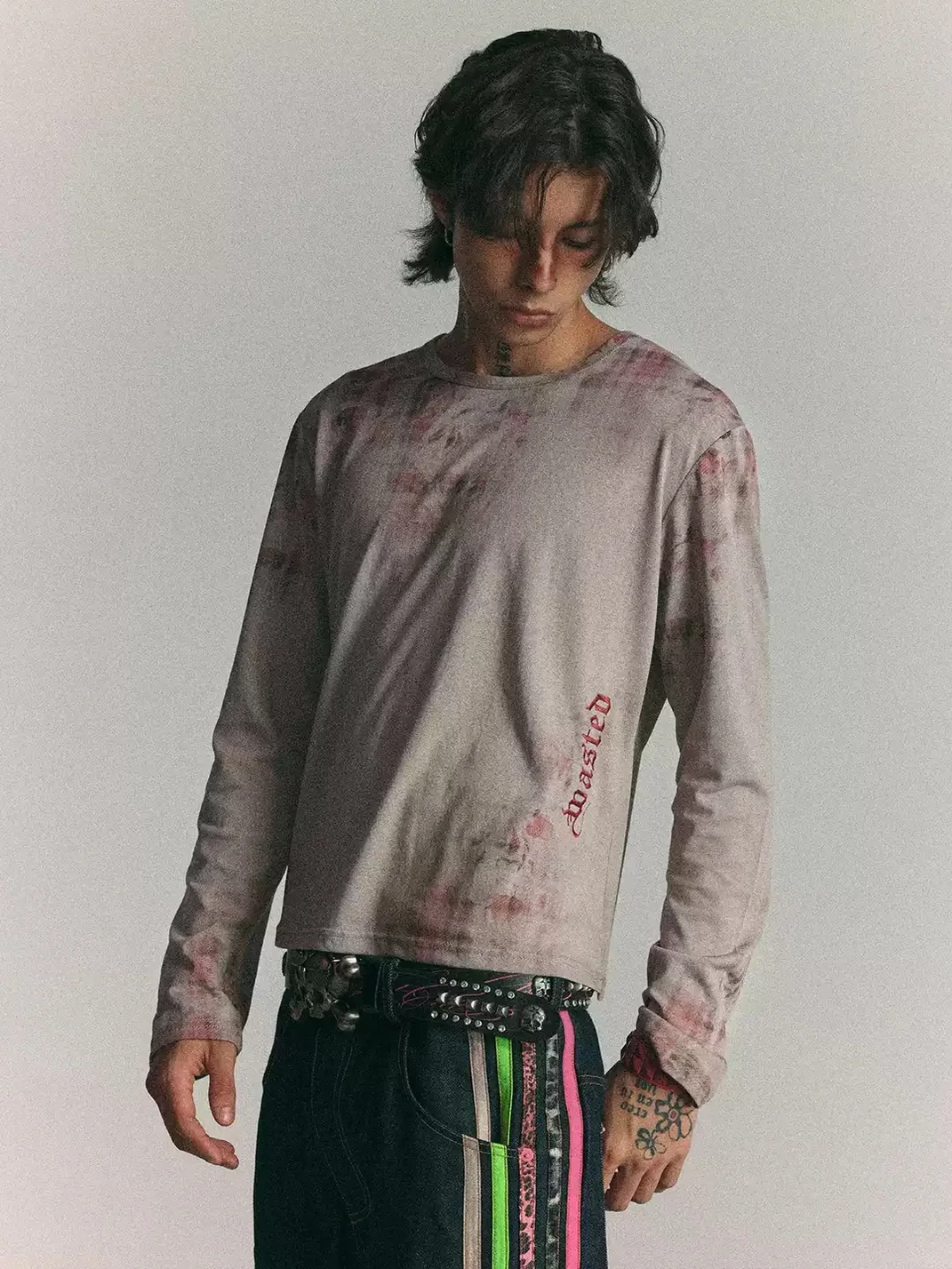 WASTED | Vintage Plaid Skull Print Long Sleeve T-Shirt