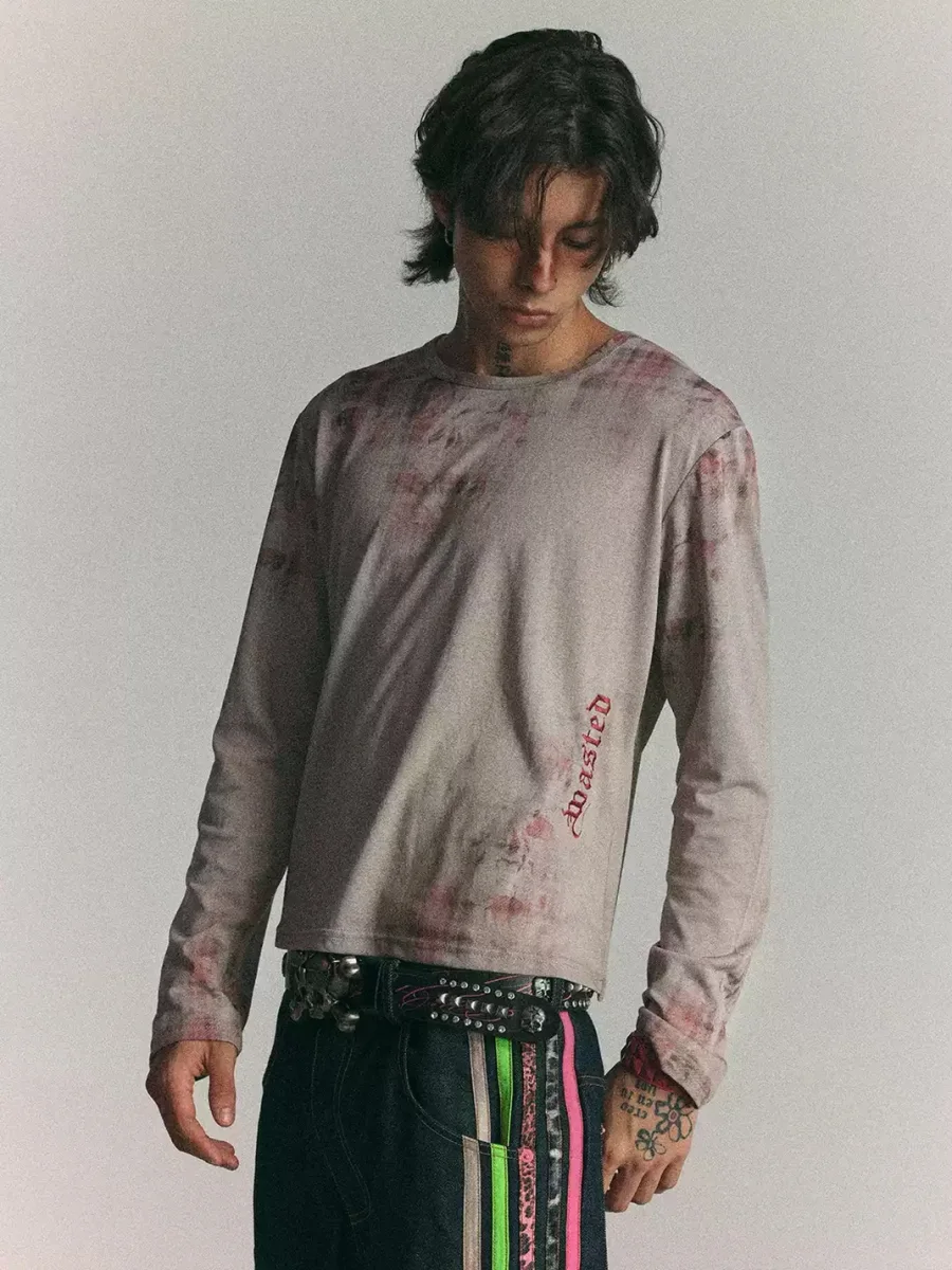 WASTED | Vintage Plaid Skull Print Long Sleeve T-Shirt - 3