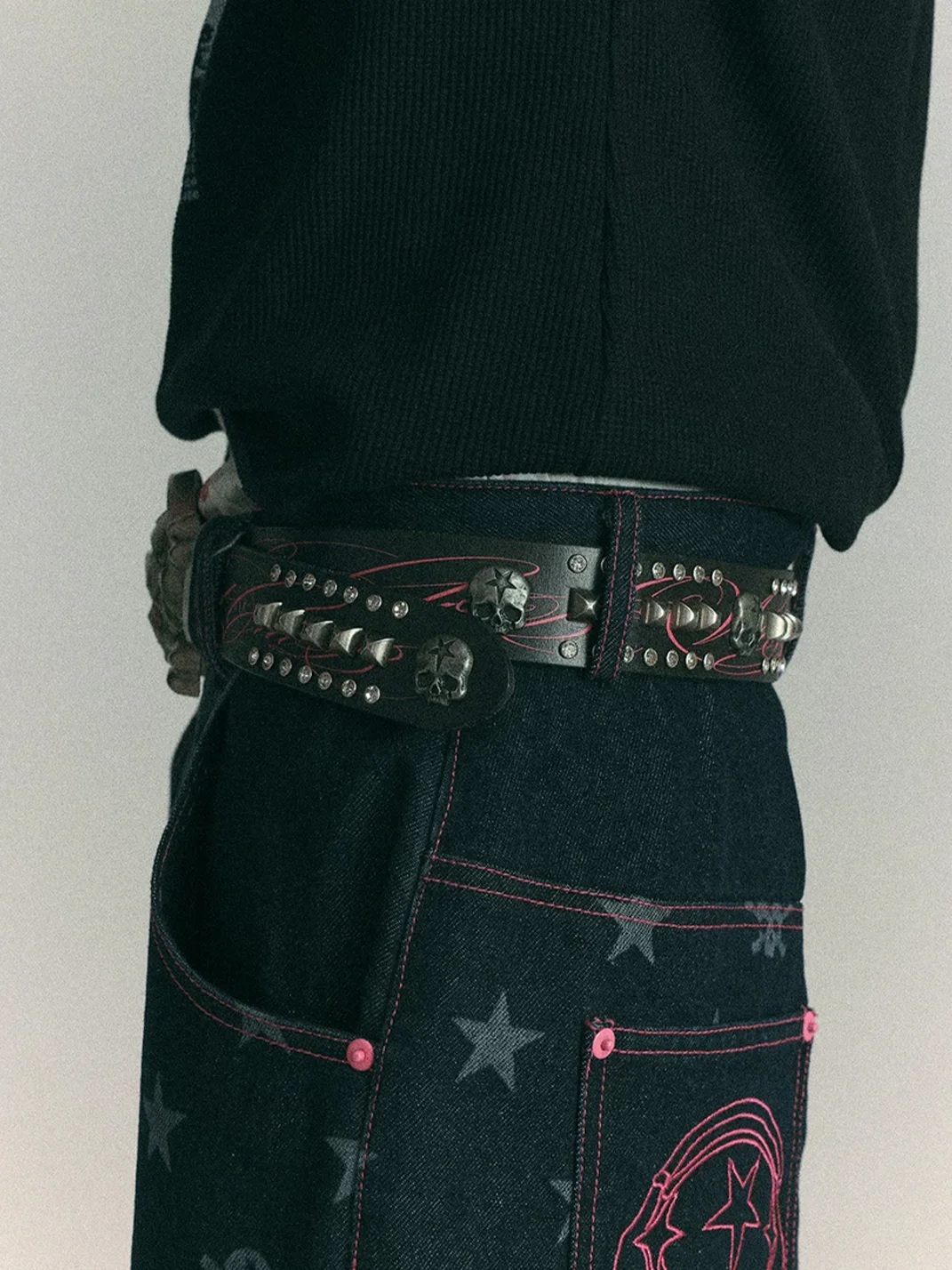 WASTED | Vintage Skull Buckle Studded Leather Belt