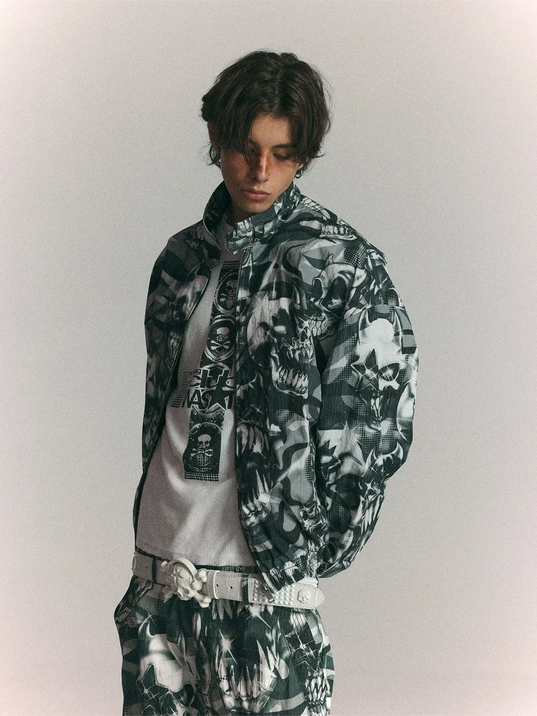 WASTED | Loose Cropped Skull Camouflage Racing Jacket