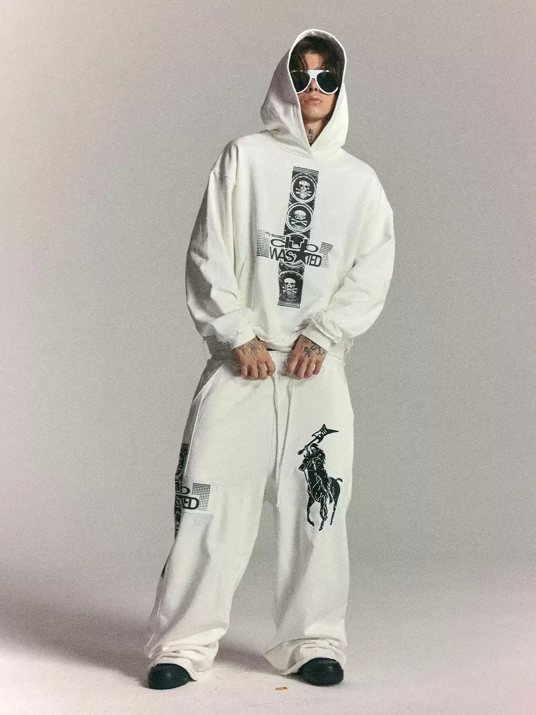WASTED | Vintage Skull Cross Drop Shoulder Hoodie