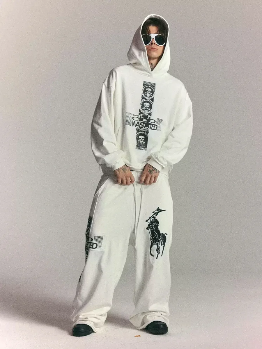 WASTED | Vintage Skull Cross Drop Shoulder Hoodie - 4