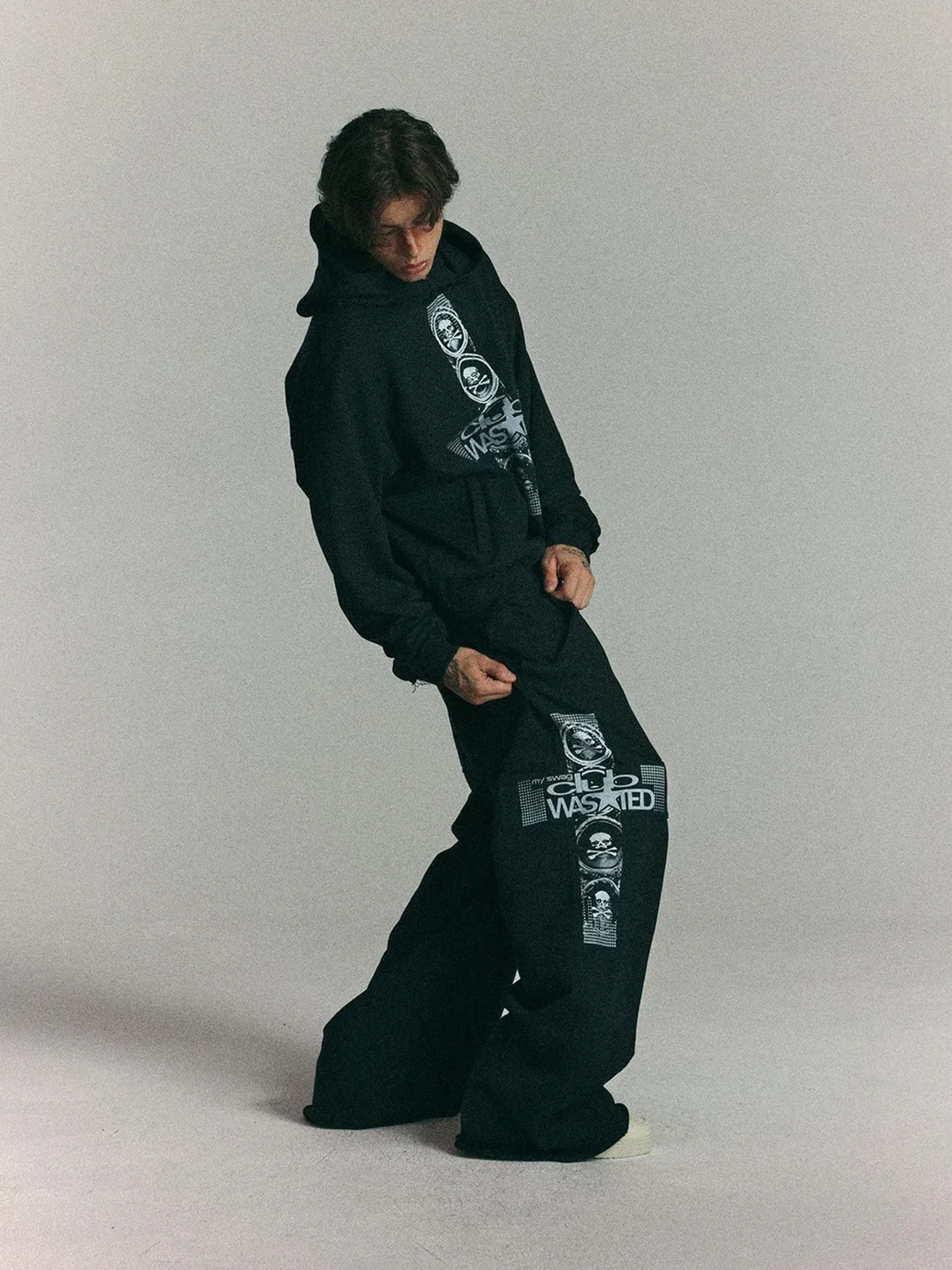 WASTED | Vintage Skull Cross Drop Shoulder Hoodie