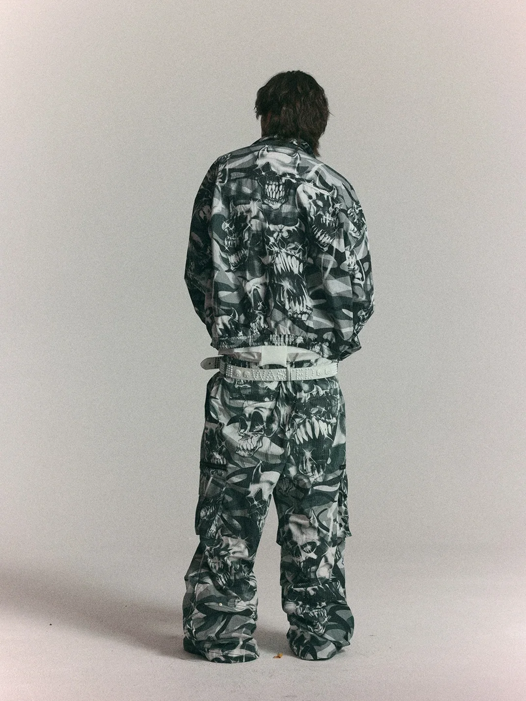 WASTED | Loose Cropped Skull Camouflage Racing Jacket