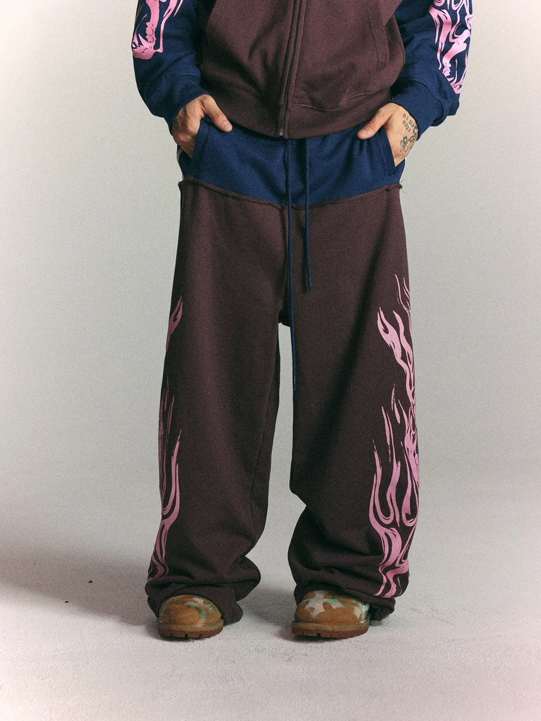 WASTED | Retro Flame Skull Colorblock Sweatpants