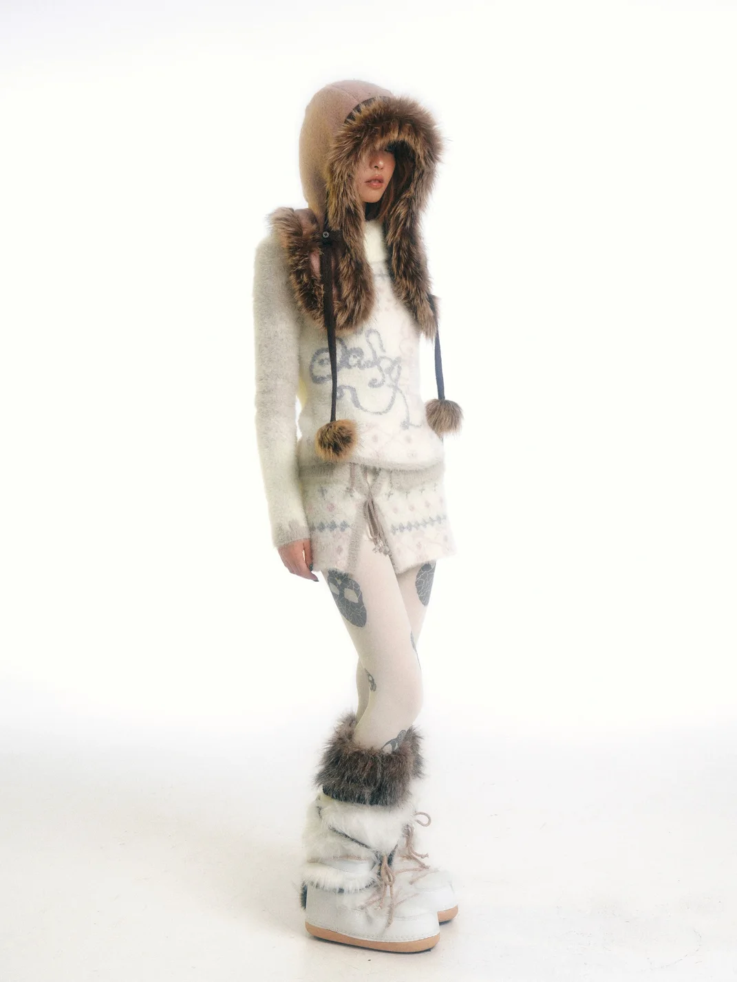 Eyeellike | Printed Faux Mink Wrap Tie Apron Shorts