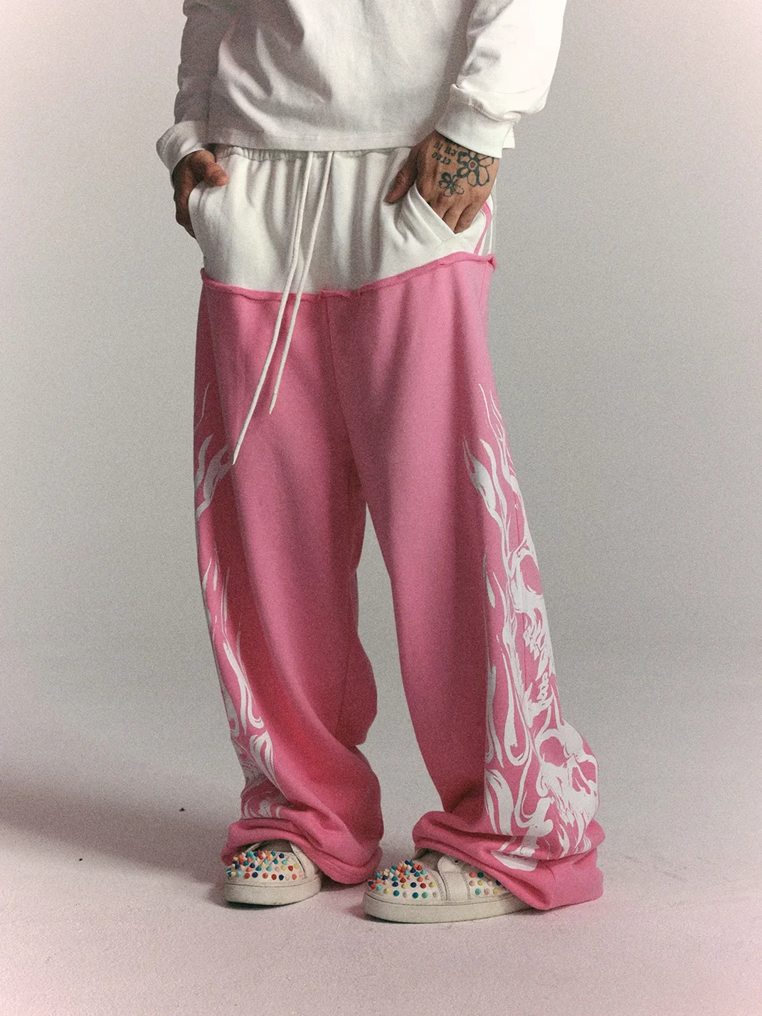 WASTED | Retro Flame Skull Colorblock Sweatpants