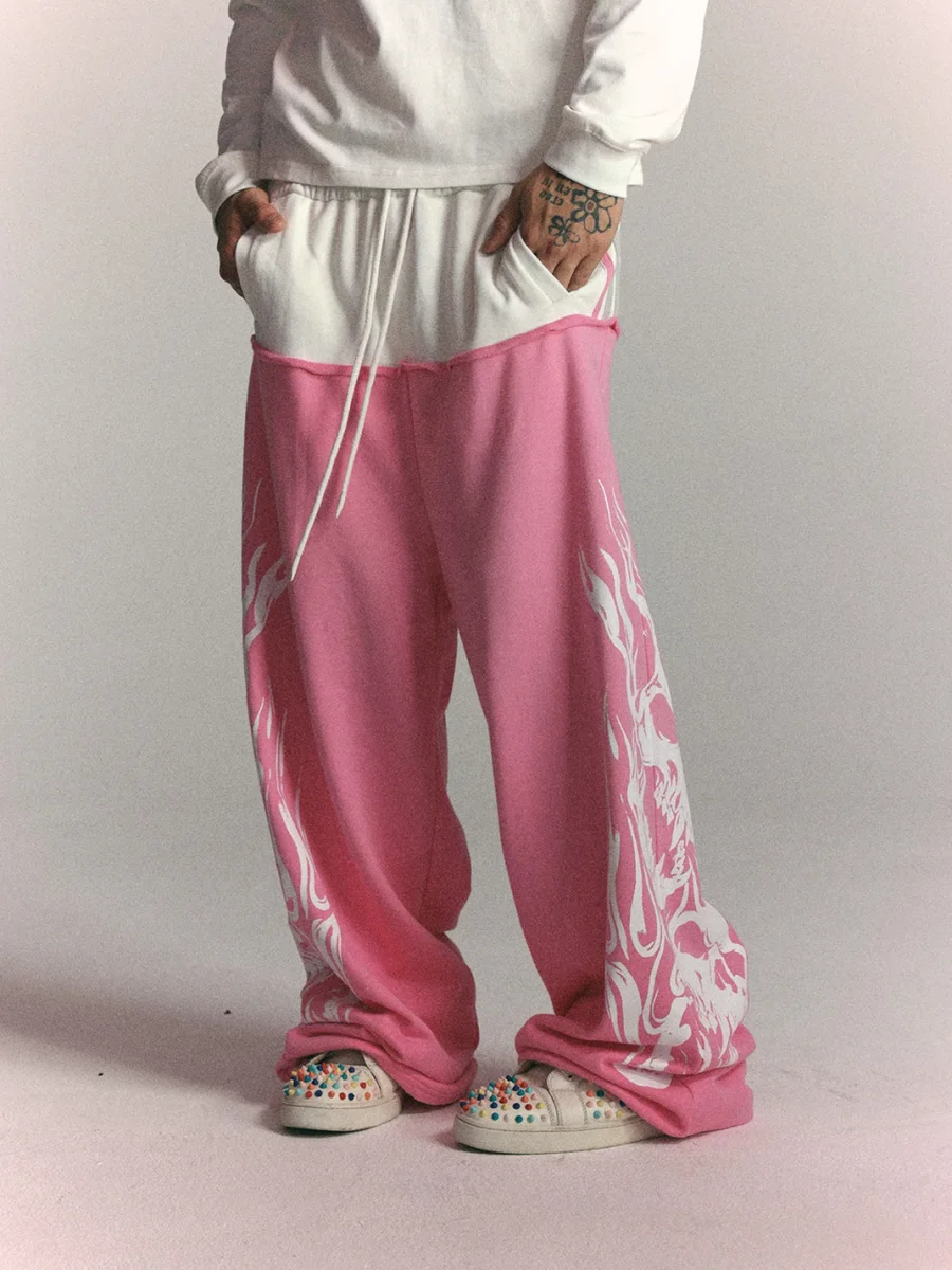 WASTED | Retro Flame Skull Colorblock Sweatpants - 3