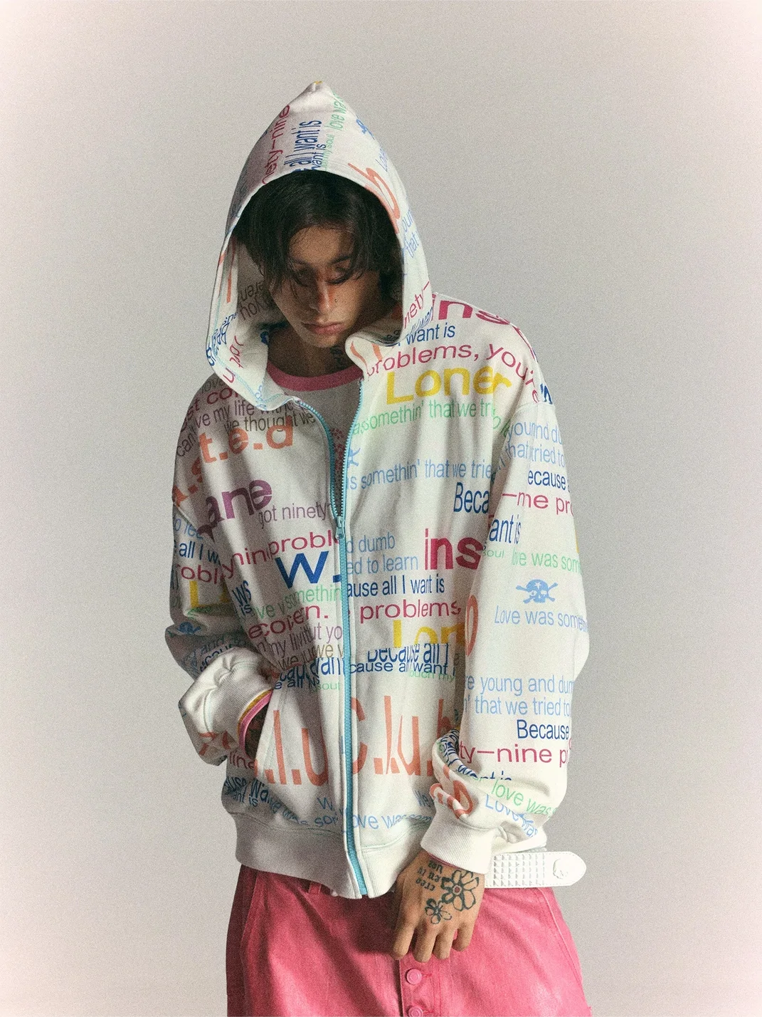 WASTED | Retro Punk Graphic Drop Shoulder Zip Hoodie