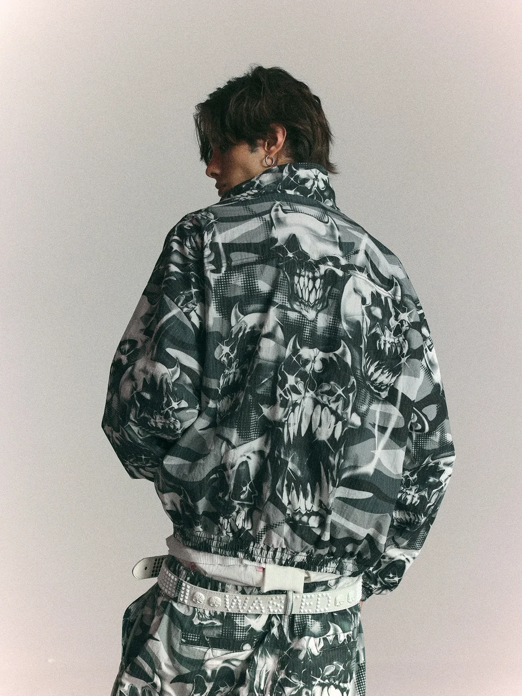 WASTED | Loose Cropped Skull Camouflage Racing Jacket