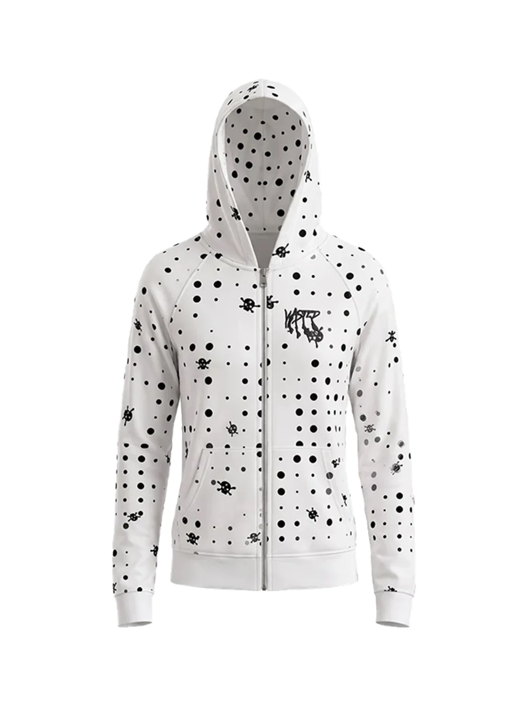 WASTED | Cropped Raglan Polka Dot Skull Zip Hoodie