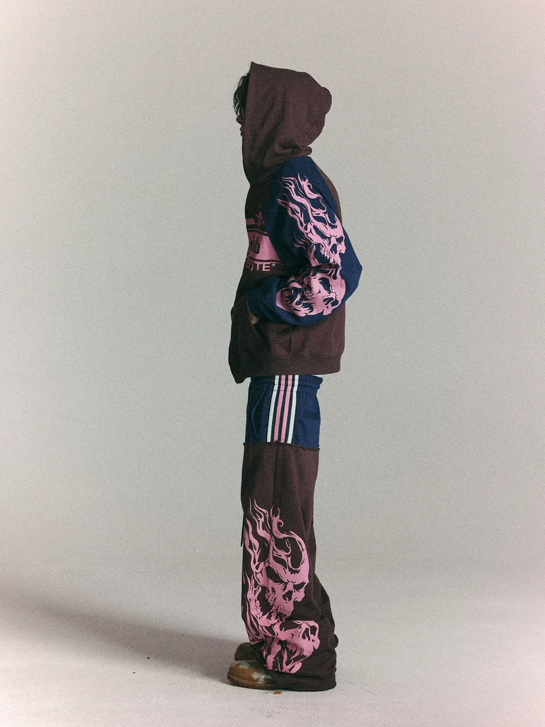 WASTED | Retro Flame Skull Colorblock Sweatpants