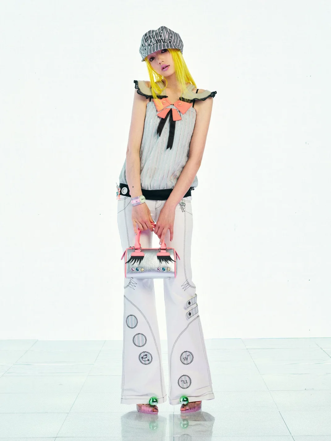 Eyeellike | Detachable Wing Embroidered Low-Rise Flared Pants