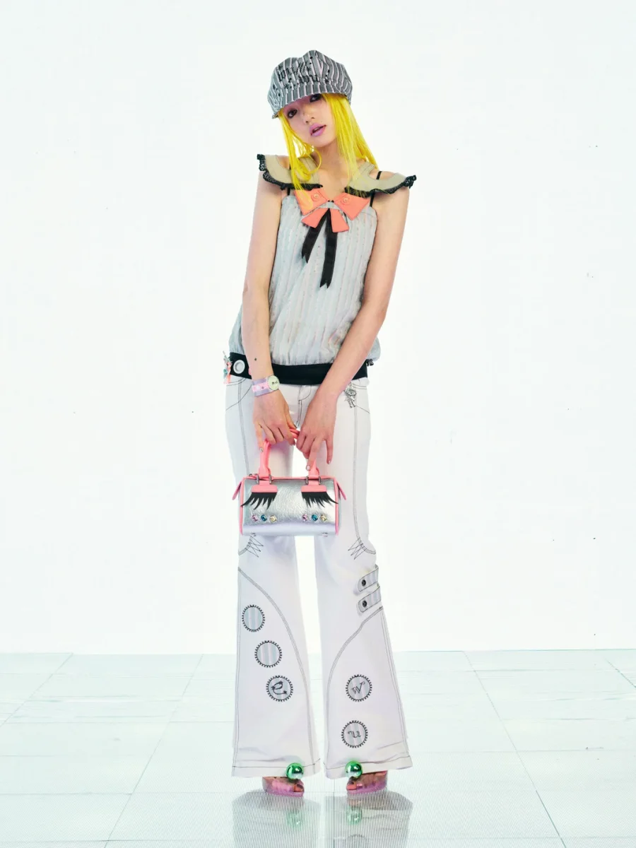 Eyeellike | Detachable Wing Embroidered Low-Rise Flared Pants - 2
