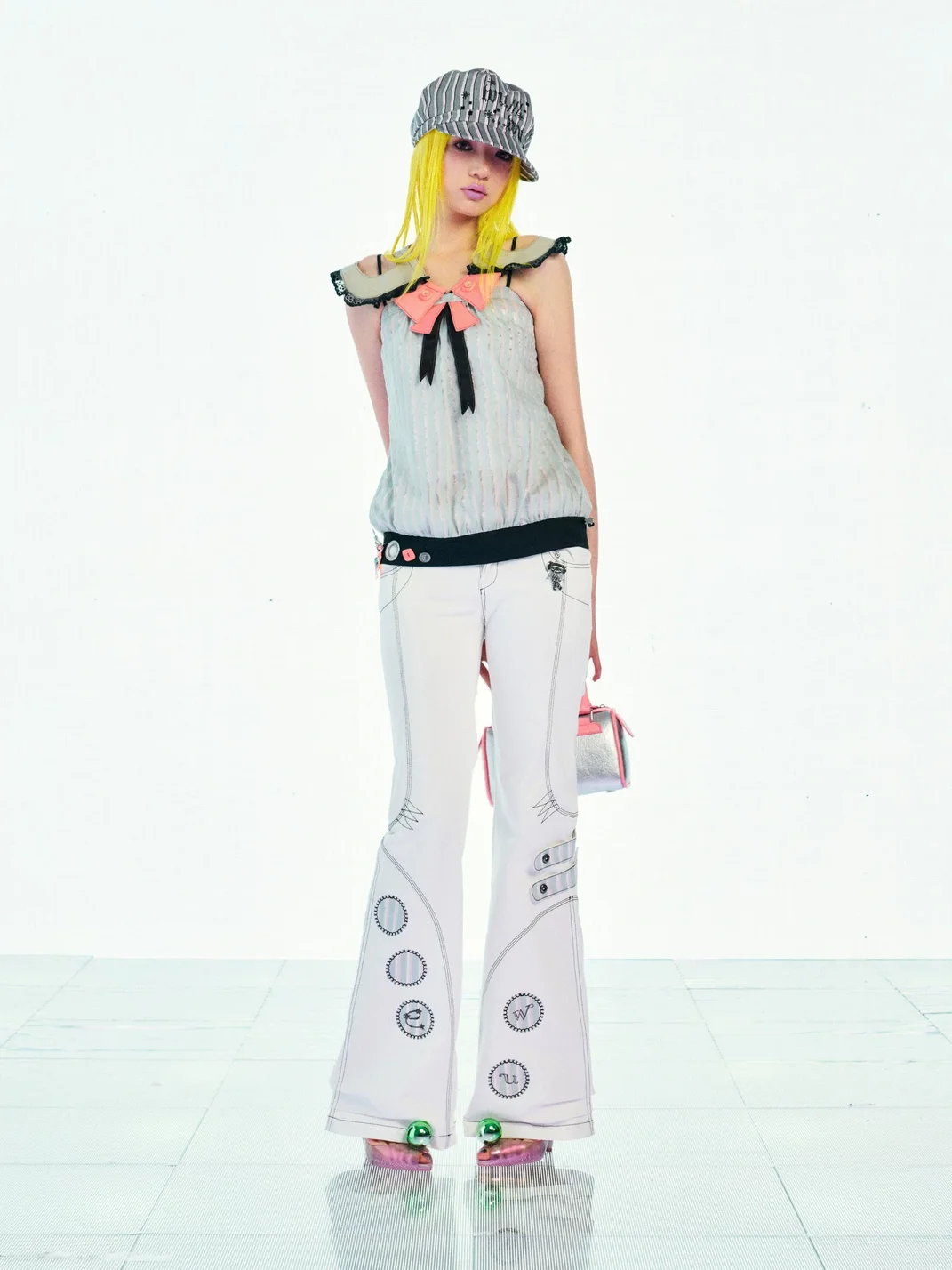 Eyeellike | Detachable Wing Embroidered Low-Rise Flared Pants