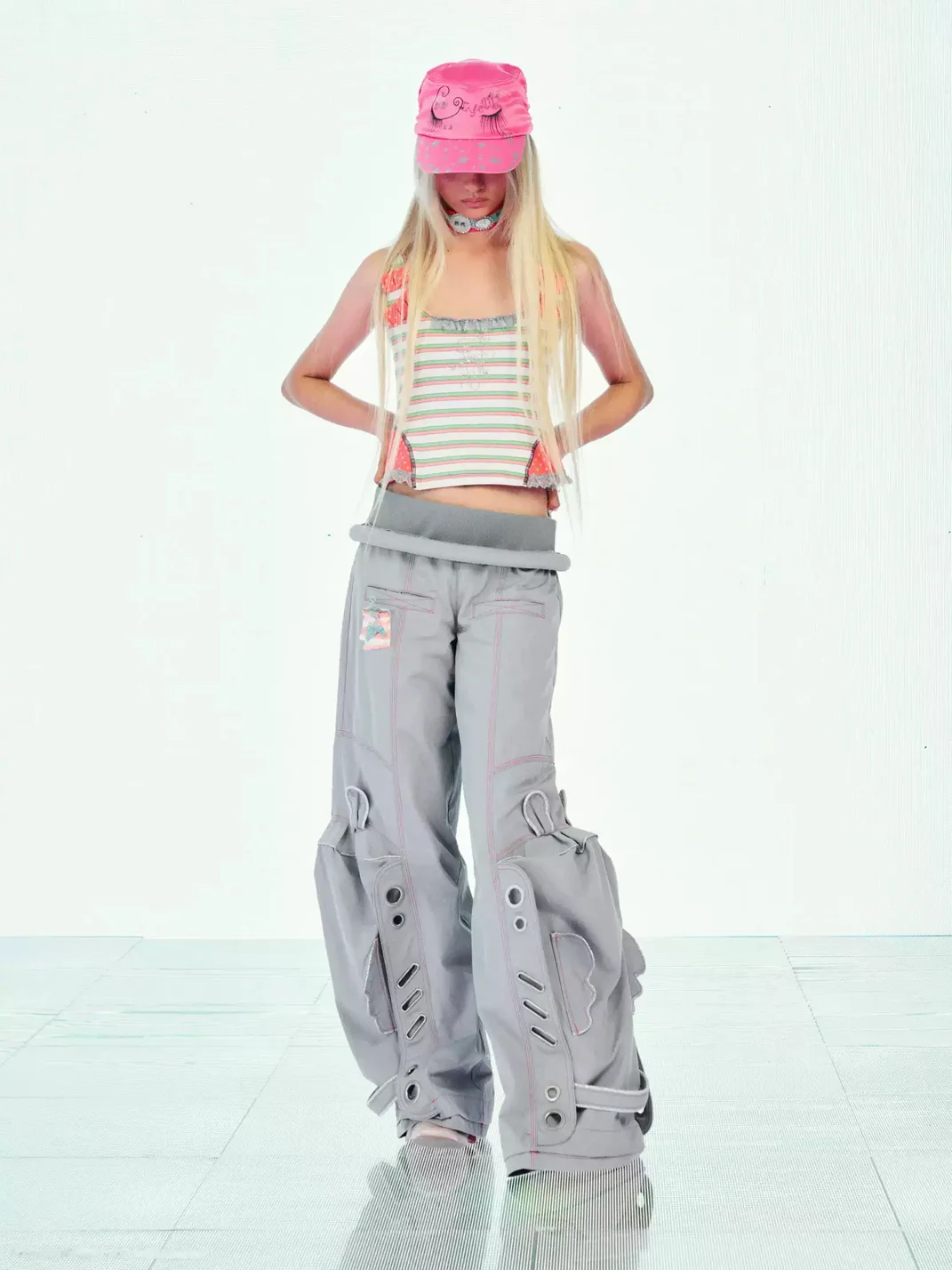 Eyeellike | Detachable Ring Eyelet Wide-Leg Cargo Pants