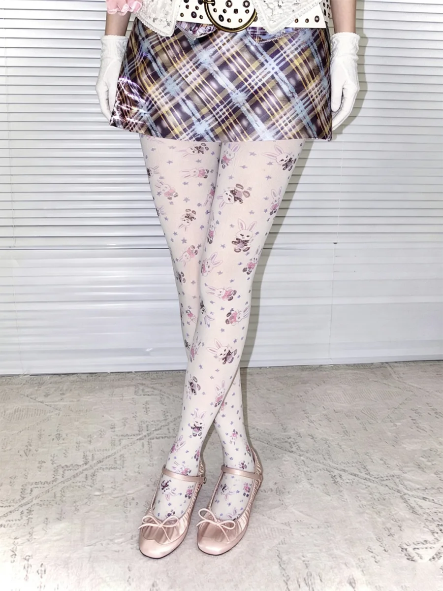 LIS CALLA | Hand-Drawn Rabbit Patchwork Tights - 4