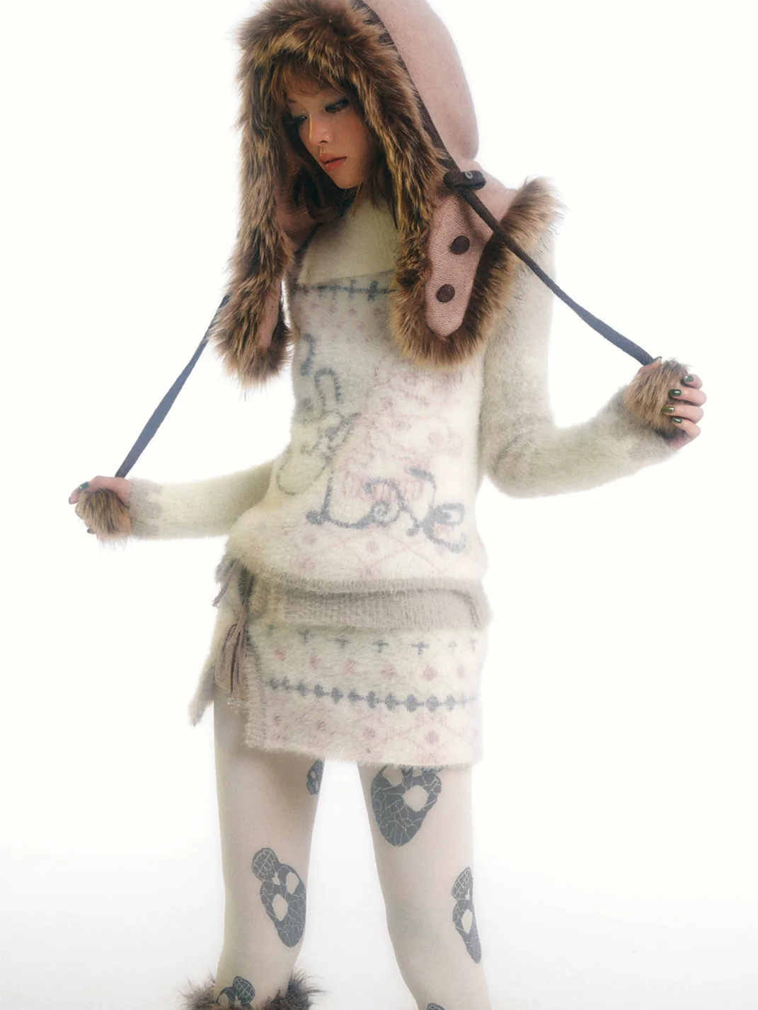 Eyeellike | Printed Faux Mink Wrap Tie Apron Shorts