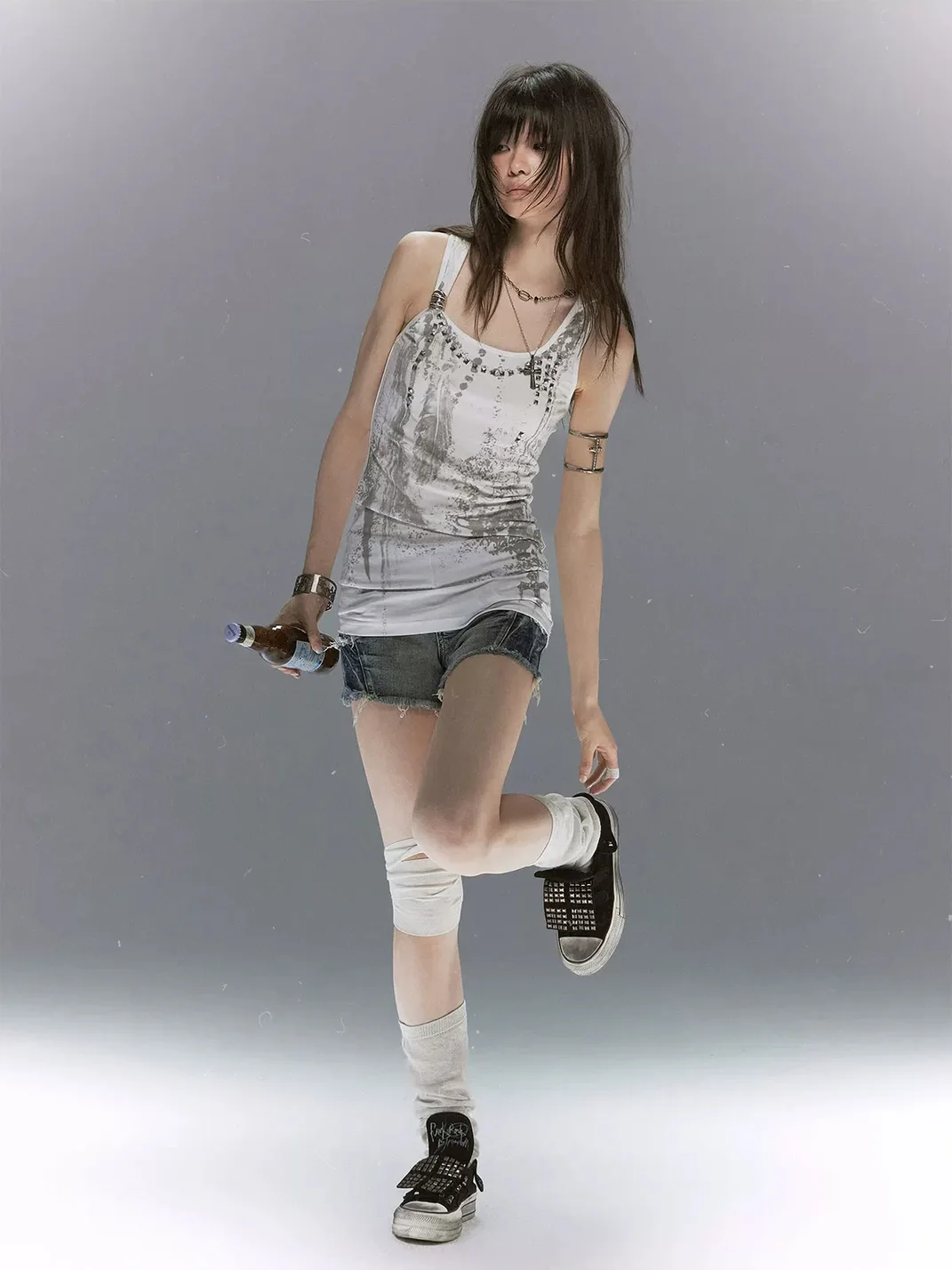 Cest Nous | Punk Studded Graffiti Strap Canvas Sneakers