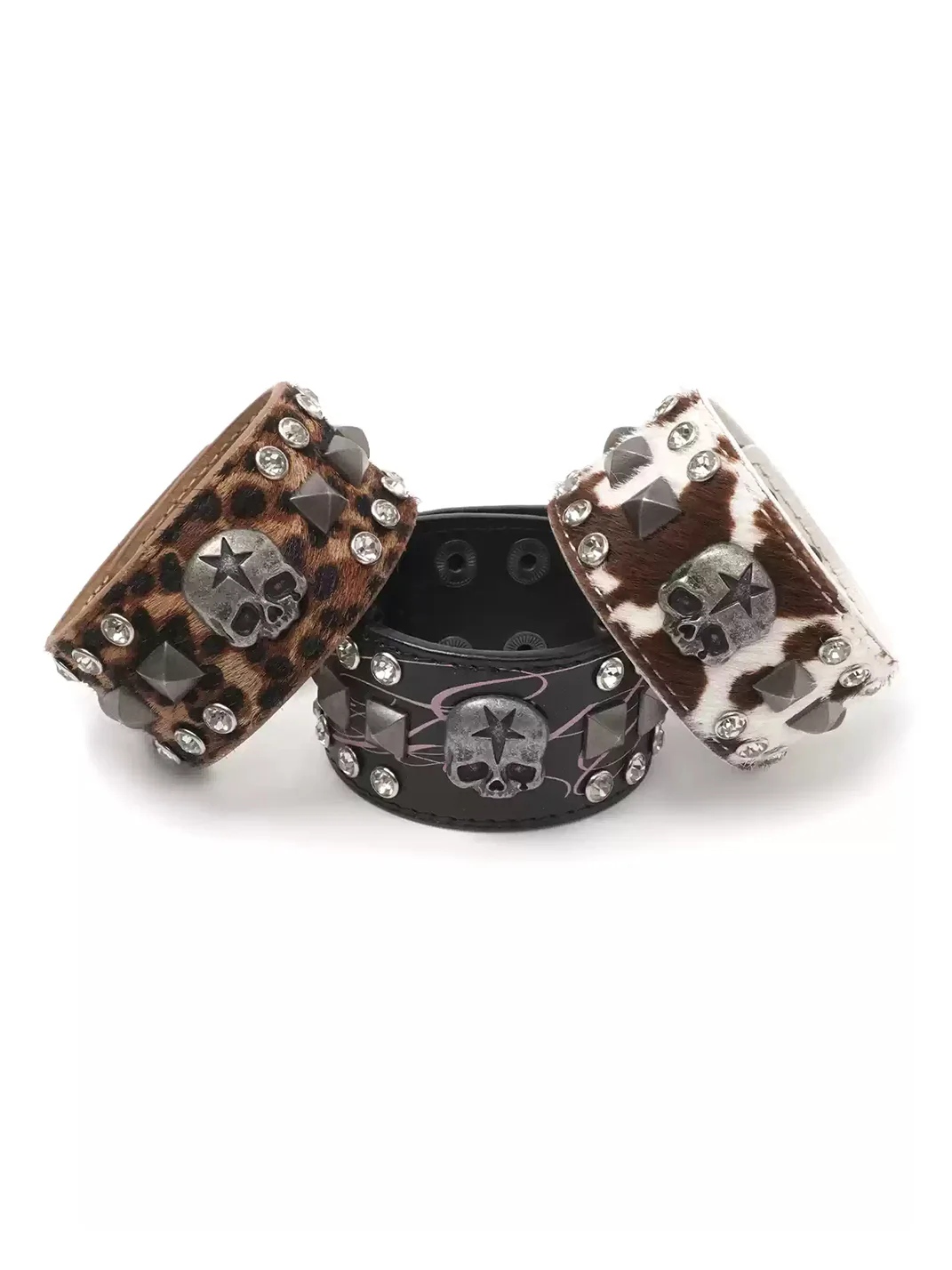 WASTED | Distressed Skull Studded Leather Bracelet
