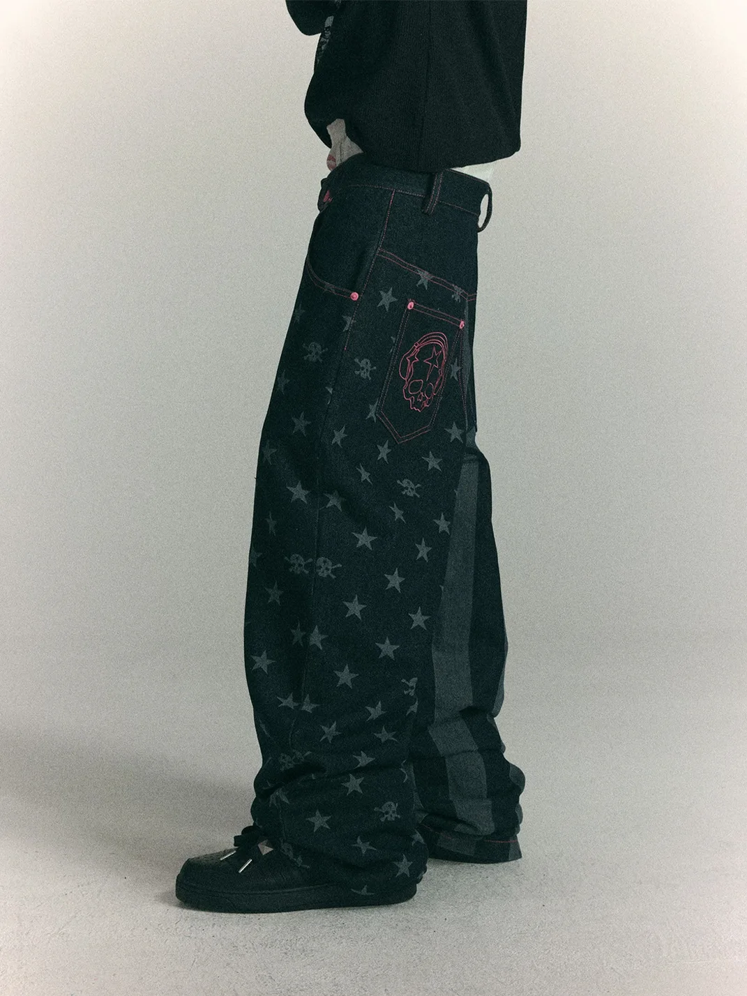 WASTED | Retro Street Star Skull Patchwork Jeans