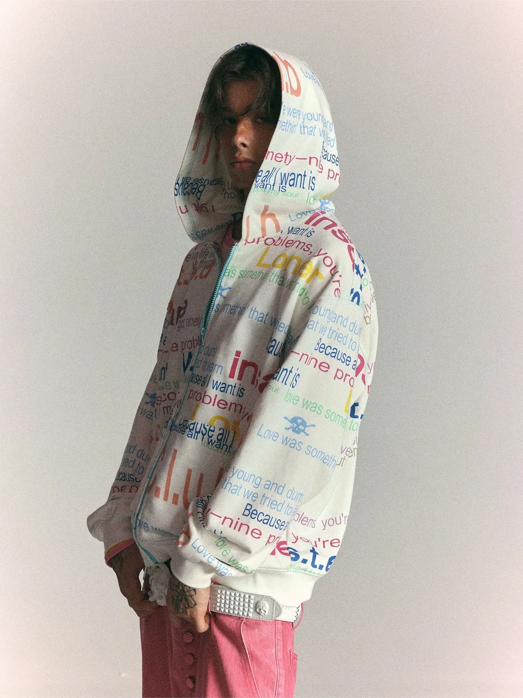 WASTED | Retro Punk Graphic Drop Shoulder Zip Hoodie