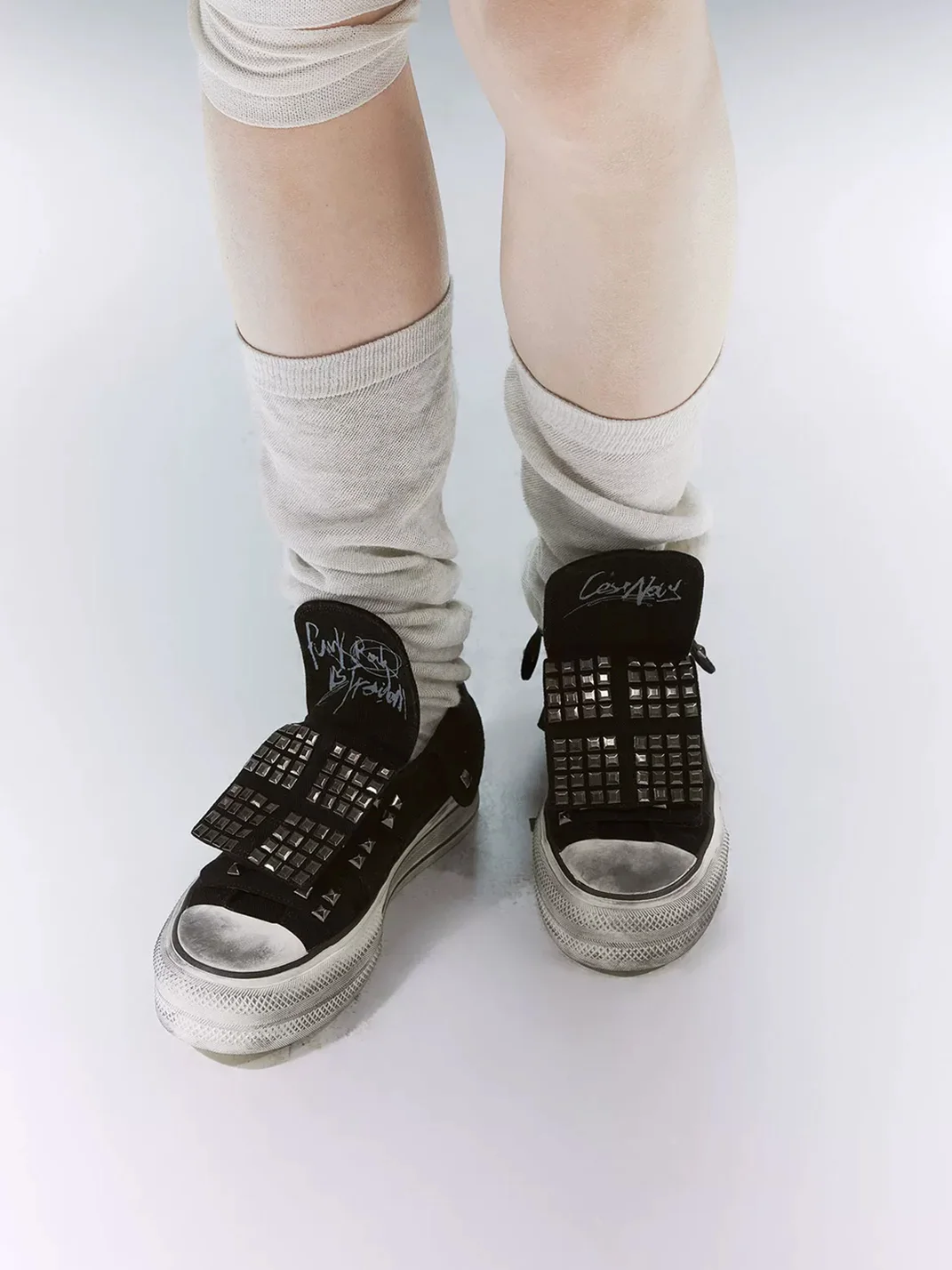 Cest Nous | Punk Studded Graffiti Strap Canvas Sneakers