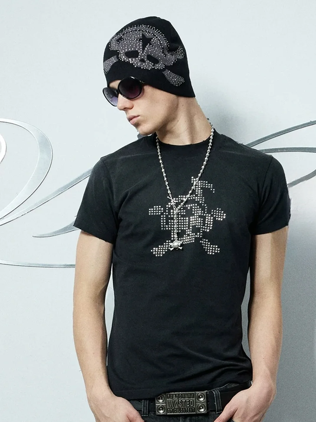 WASTED | Rhinestone Skull Graffiti Jacquard Beanie