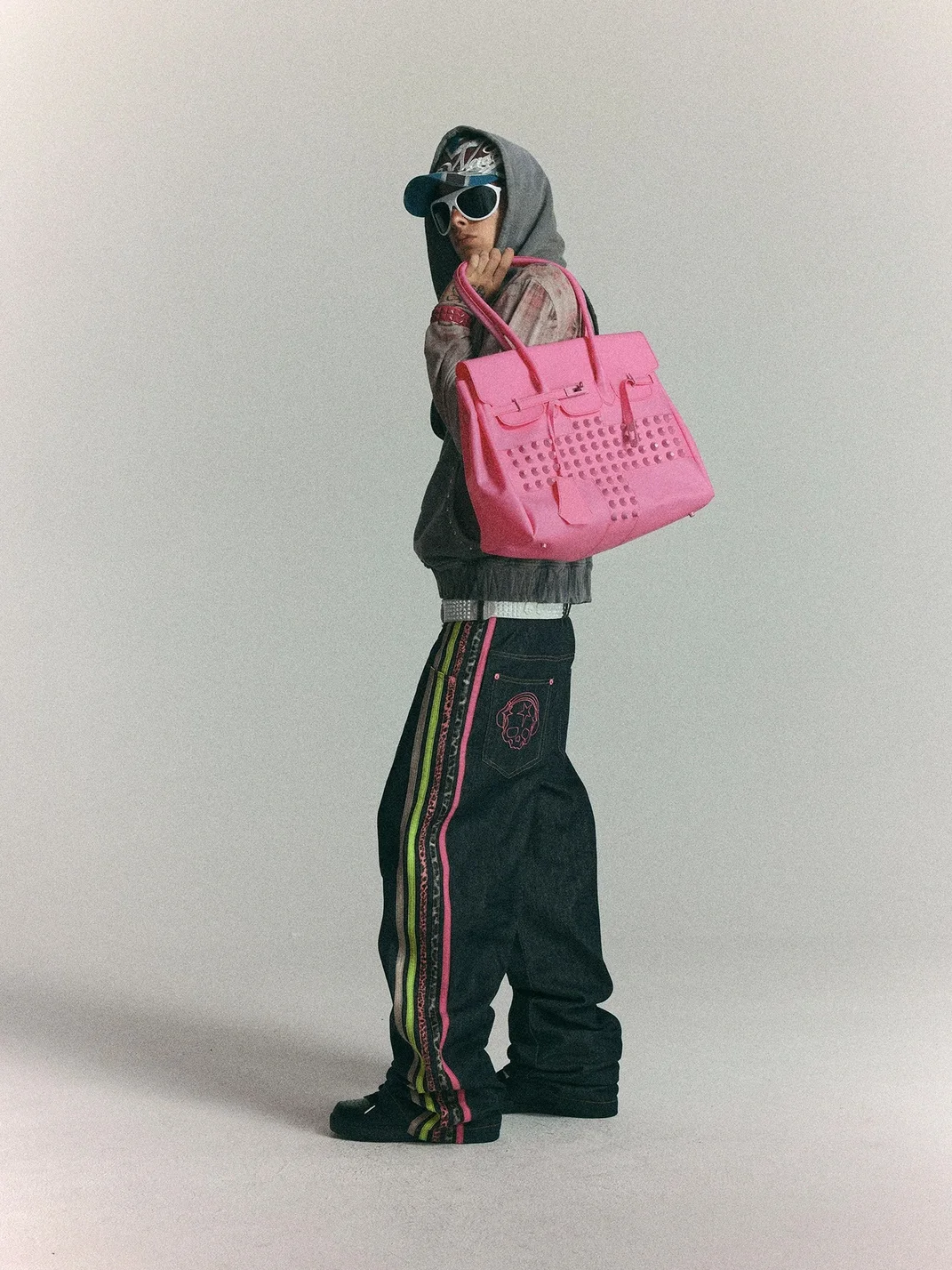 WASTED | Pink Cross Studded Frosted Jelly Handbag