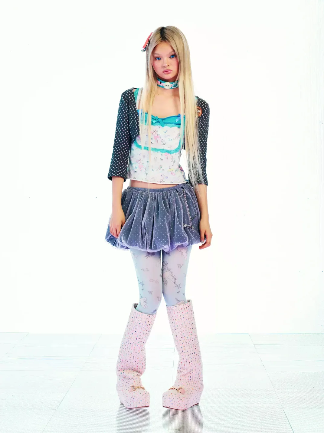 Eyeellike | Deep Purple Polka Dot Mesh Tulip Skort