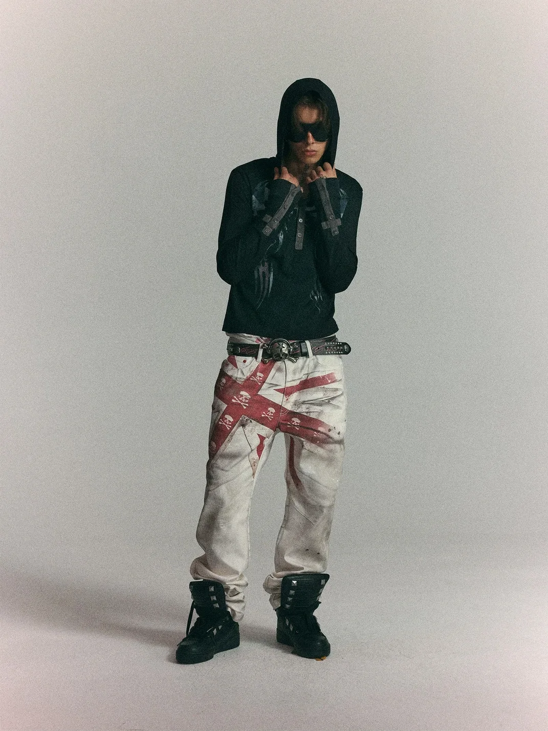 WASTED | Distressed Totem Print Slim Hooded Henley