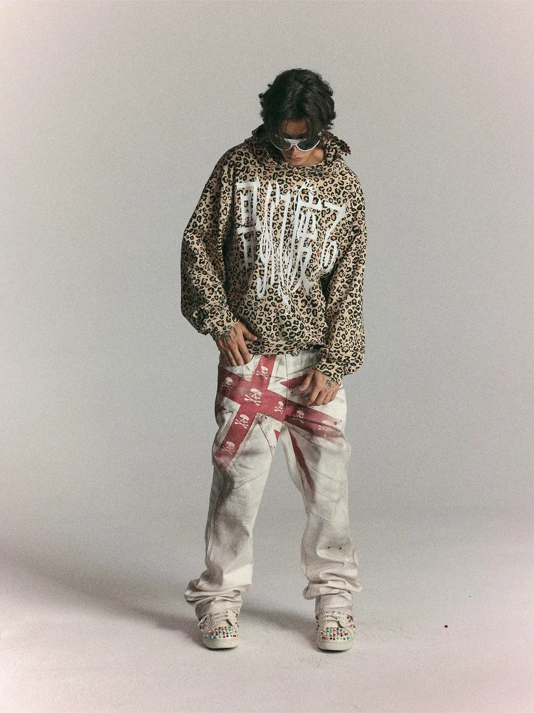 WASTED | Distressed Skull Flag Print Straight Leg Jeans