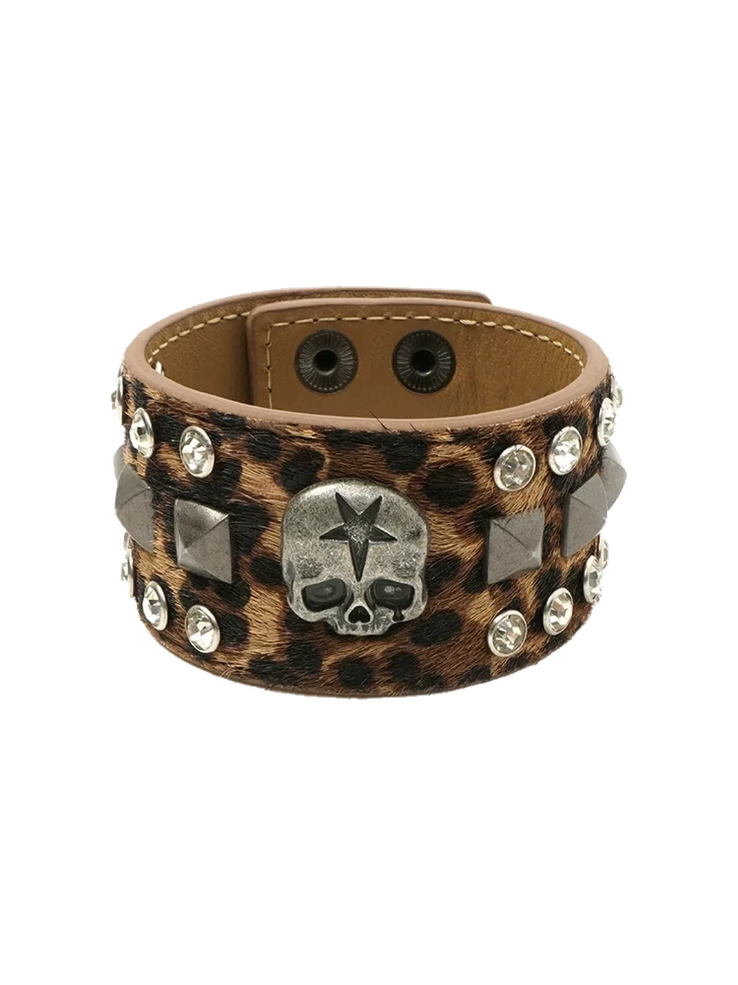 WASTED | Distressed Skull Studded Leather Bracelet