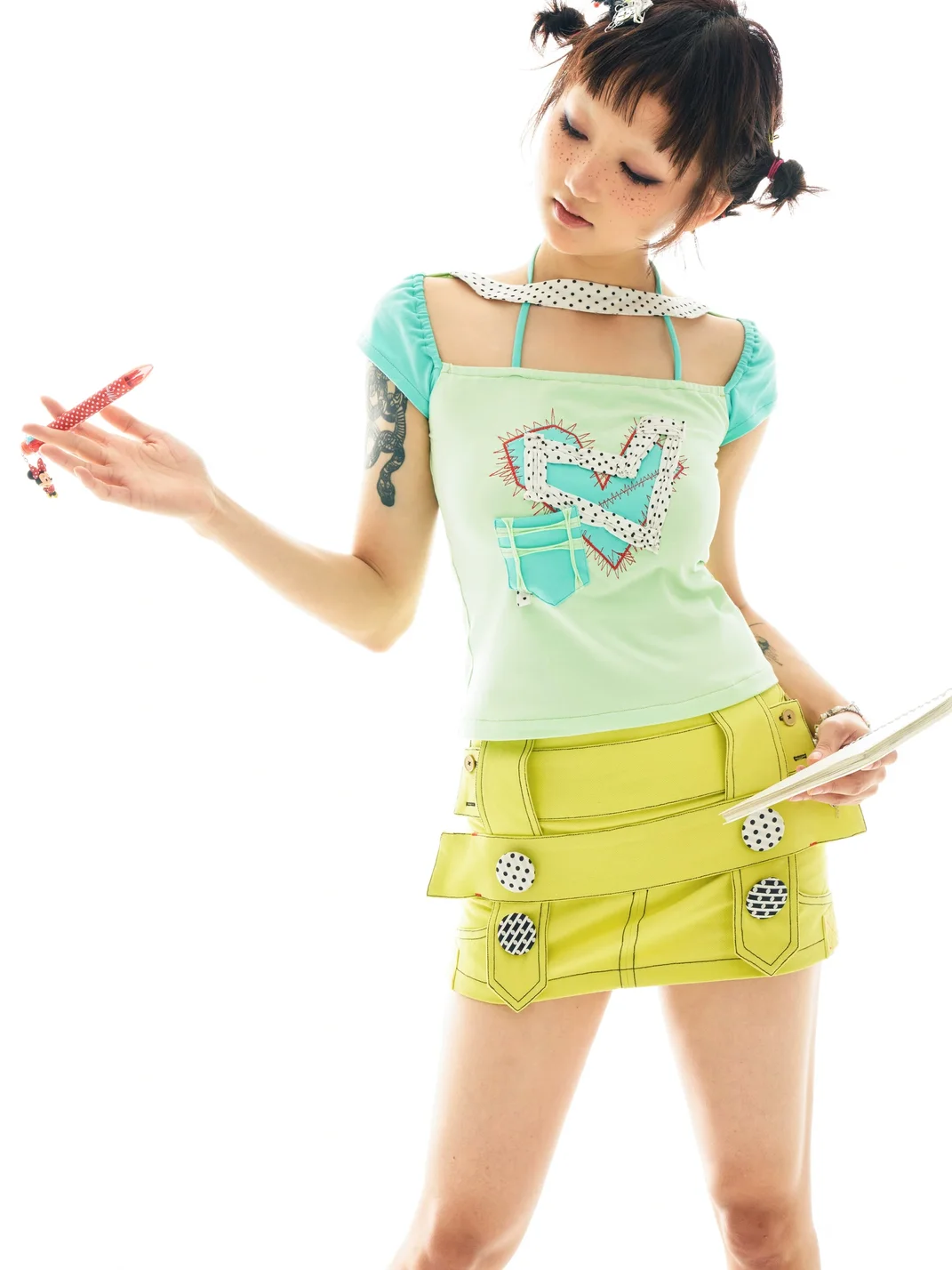 Eyeellike | Lemon Yellow Low-Rise Polka Dot Mini Skirt
