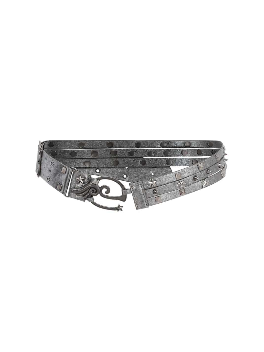 Eyeellike | Layered Adjustable Ostrich-Embossed PU Studded Belt