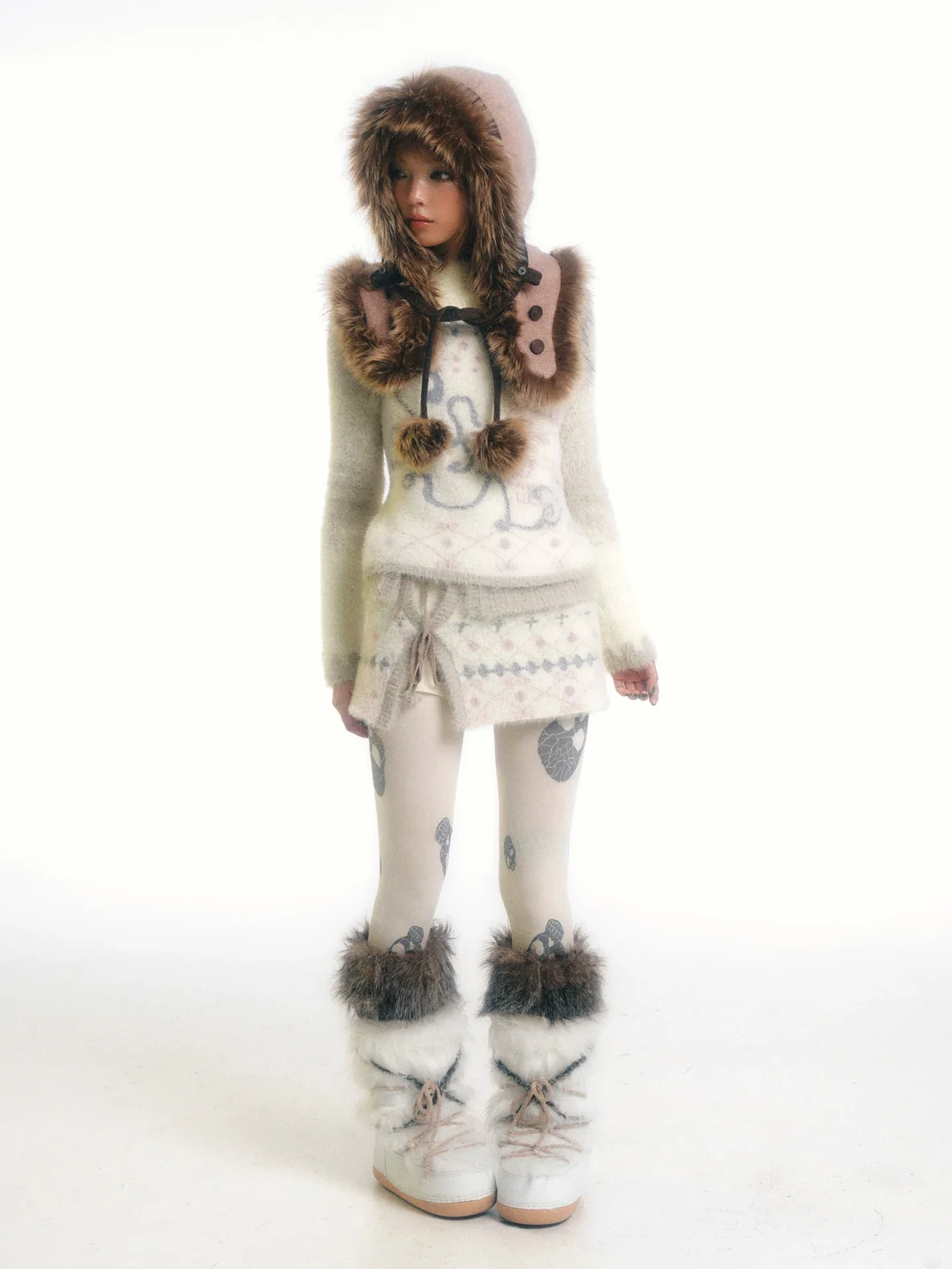 Eyeellike | Printed Faux Mink Wrap Tie Apron Shorts